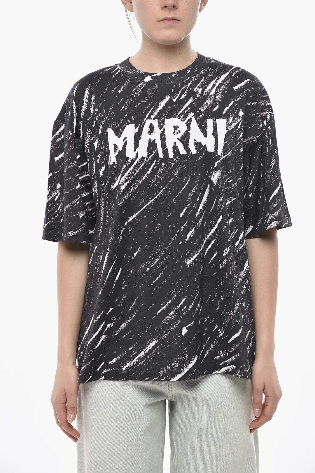 Marni og1mm0326 Printed Cotton T-Shirt in Black Size S / US 4 / IT 40 - 1 Thumbnail