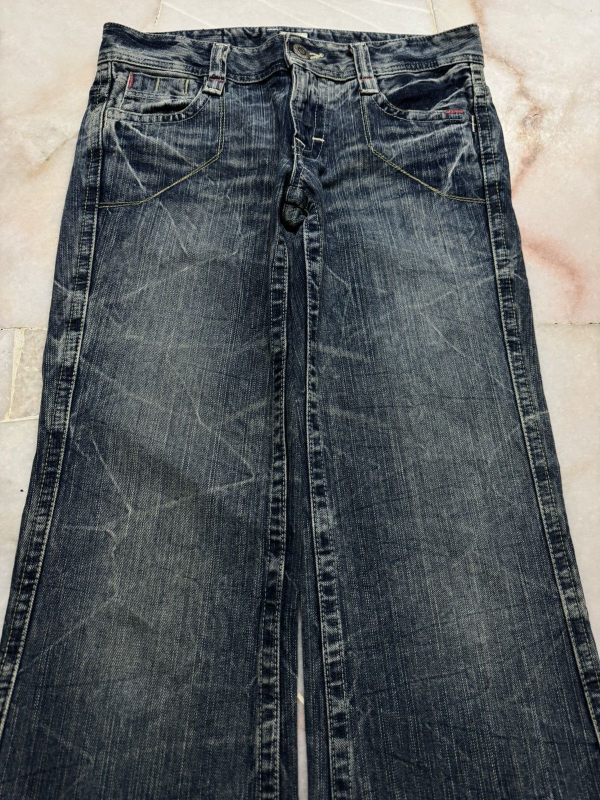 Tornado Mart 💥FLARE💥90's STYLE C-SEVENTEEN WHISKER CLAWMARK BELL BOTTOM Size US 29 - 3 Thumbnail