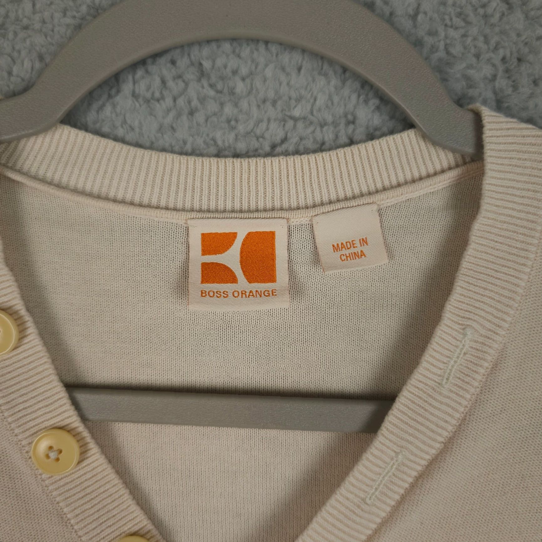 Hugo Boss Boss Orange Sweater Mens L Cream Button V Neck Long Sleeve Cotton Pullover Slim Size US L / EU 52-54 / 3 - 3 Thumbnail