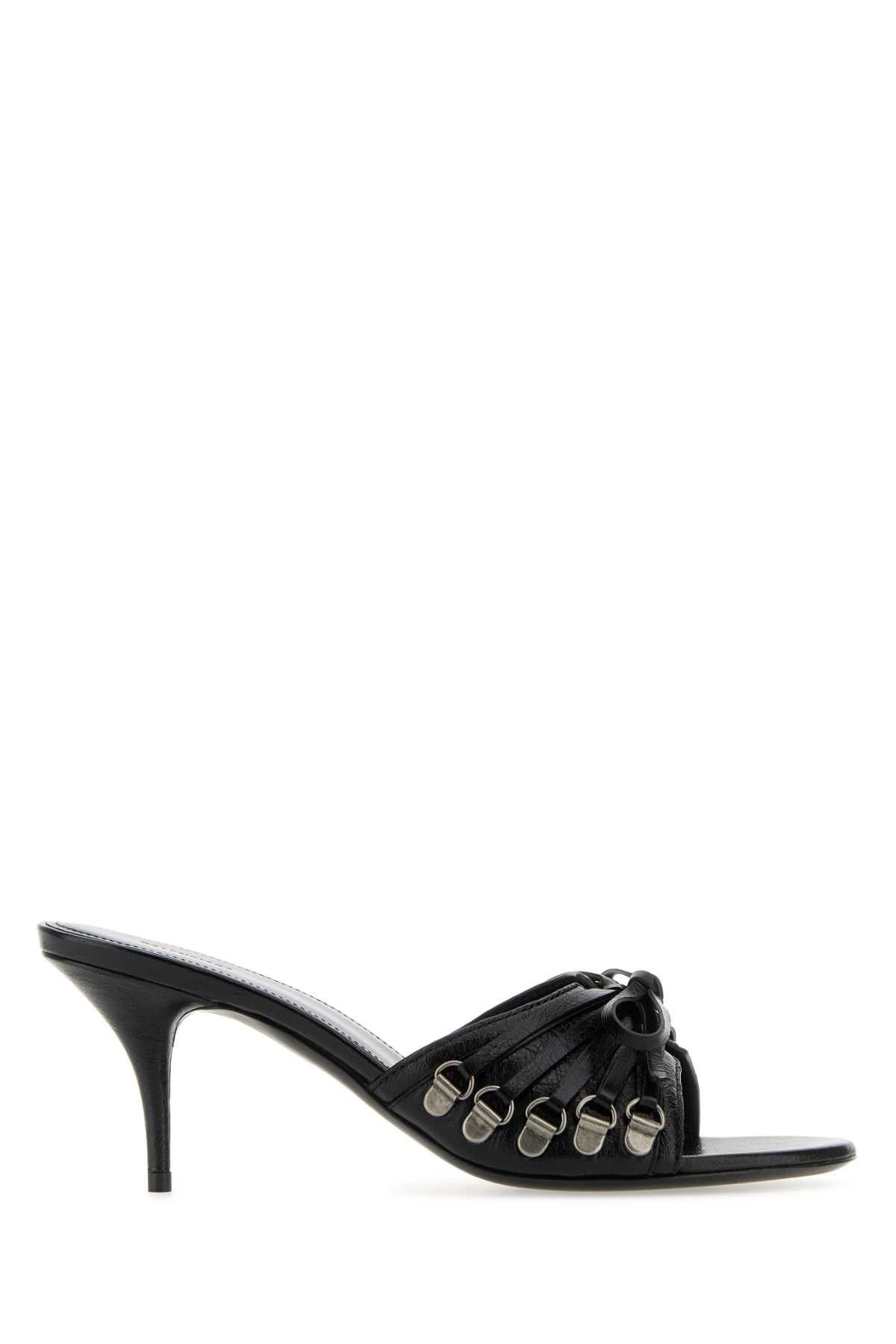 Black Leather Cagole Mules
