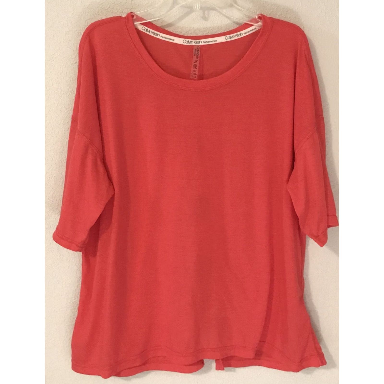 Calvin Klein CALVIN KLEIN WOMEN'S TOP Pink Open Back Short Sleeve Size-L Knit Back Detail Casual Regular Fit Women Size L / US 10 / IT 46 - 4 Thumbnail
