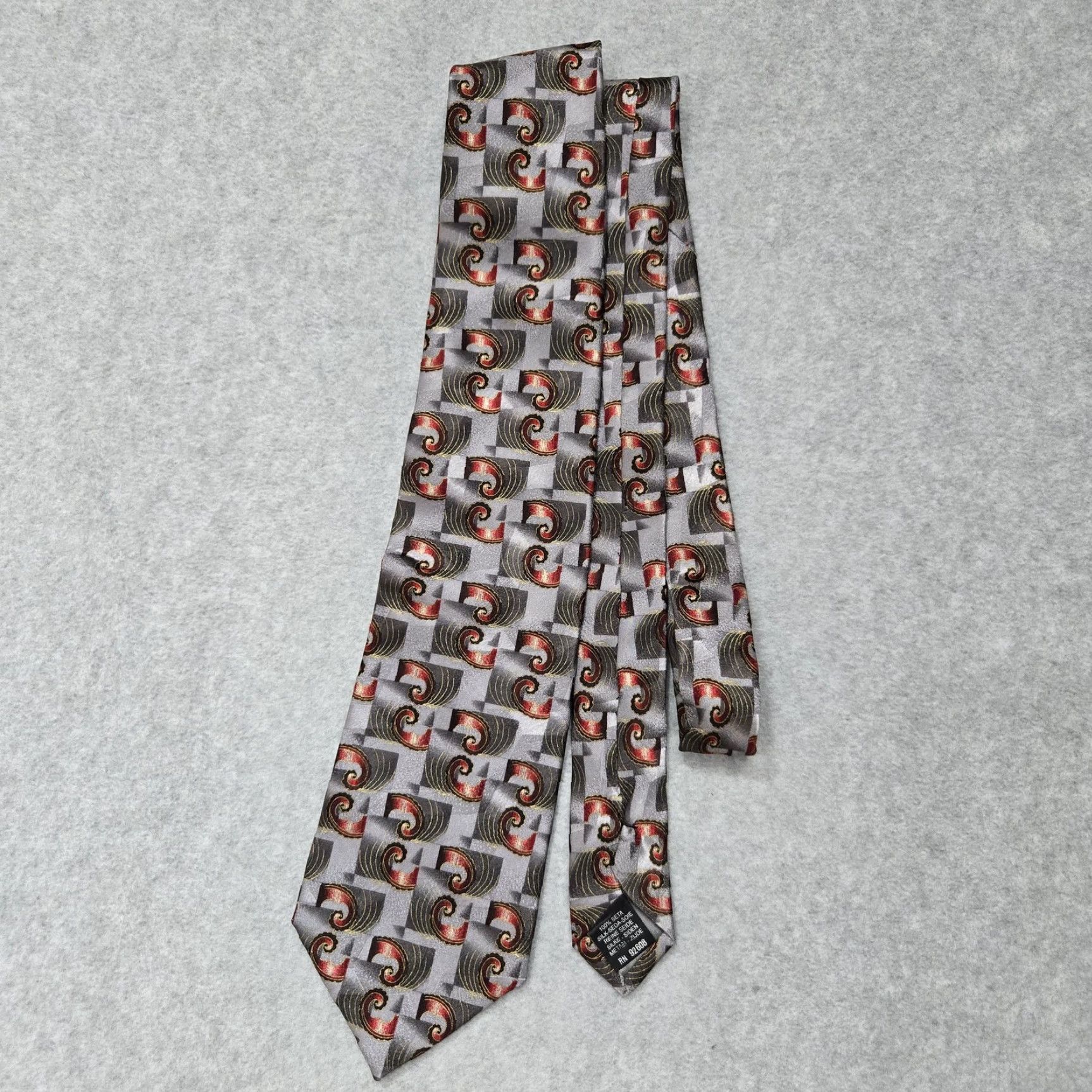 Vintage Gino Rossini Tie Mens Gray Silk Made in Italy Paisley Swirl Pattern Formal Necktie Size ONE SIZE - 4 Thumbnail