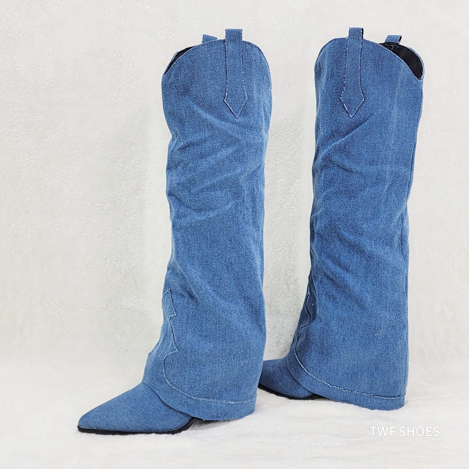 Other Rough Cut Denim Skirted Fold Over Country Western Knee High Size US 9 / IT 39 - 2 Thumbnail