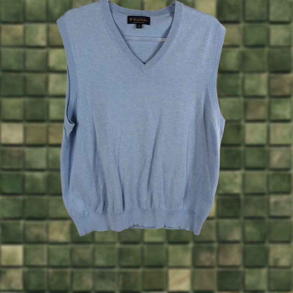 Brooks Brothers Brooks Brothers Sweater Vest Mens Large Light Blue V Neck Supima Cotton Pullover Knit Slim/Regular? Size US L / EU 52-54 / 3 - 1 Thumbnail