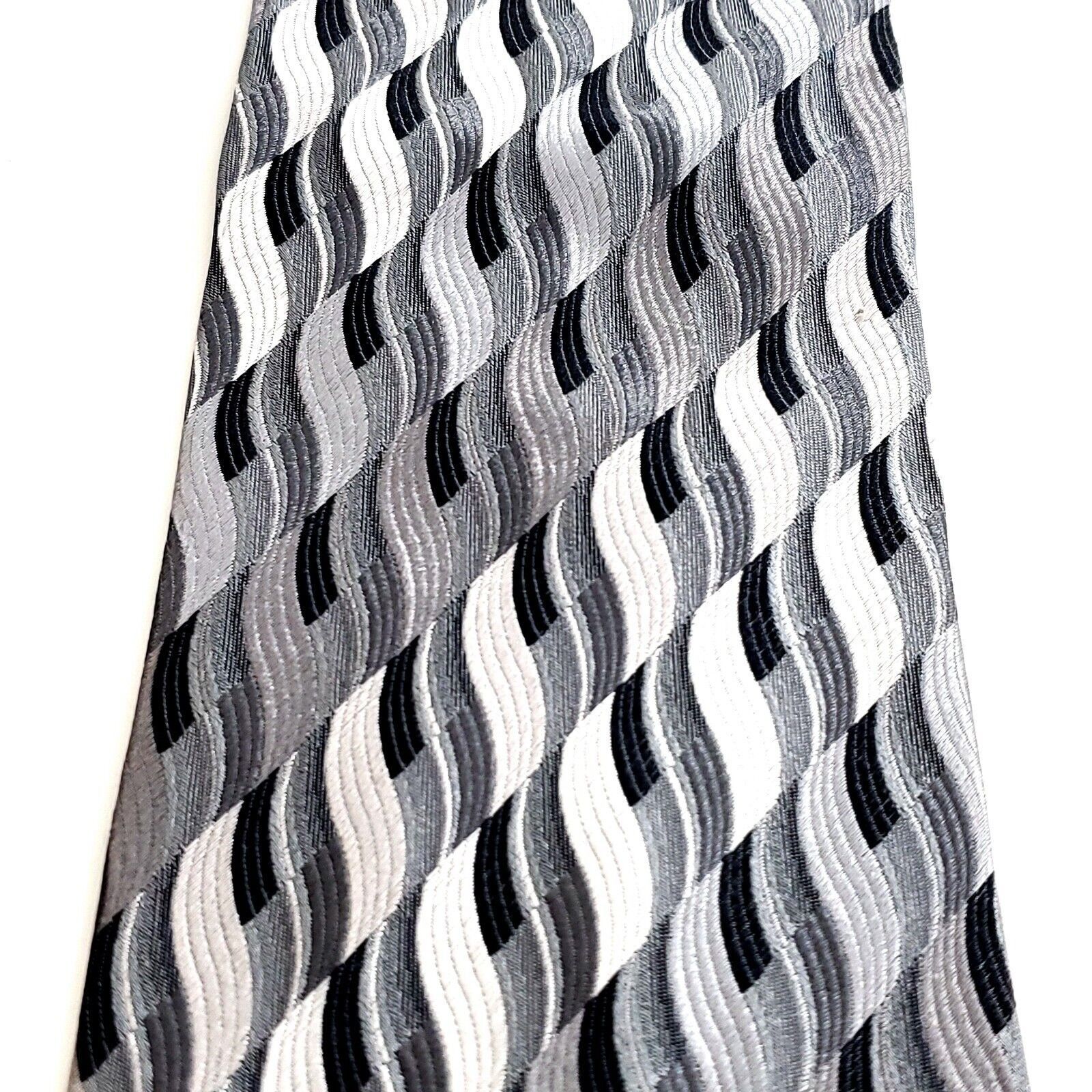 Pronto Uomo Pronto Uomo Gray Woven Geometric Long Wide Silk Tie Size ONE SIZE - 2 Thumbnail