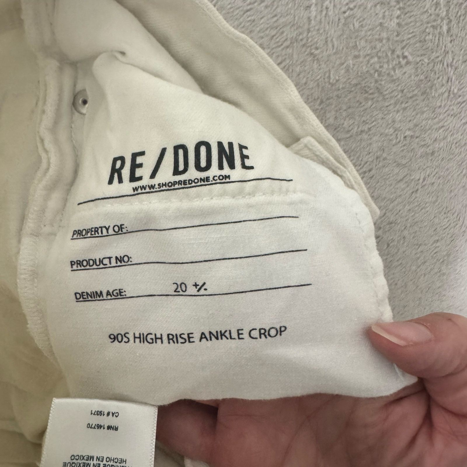RE/DONE ReDone 90s High Rise Ankle Crop Button Fly Jeans 24 White Size 24" / US 00 / IT 34 - 5 Thumbnail