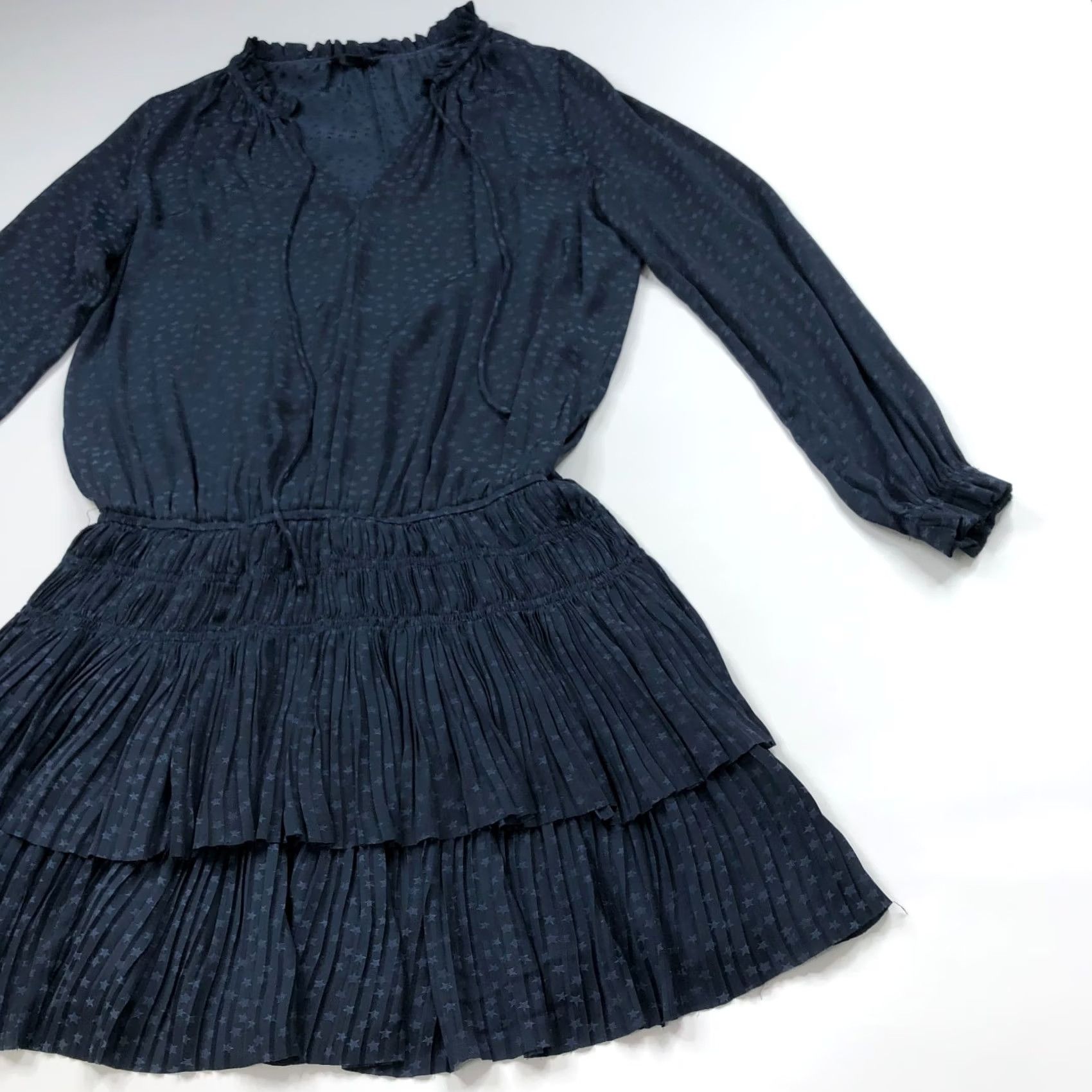 Vintage Current Air XS Dress Blouson Mini All Over Print Pleated Blue Size XS / US 0-2 / IT 36-38 - 2 Thumbnail