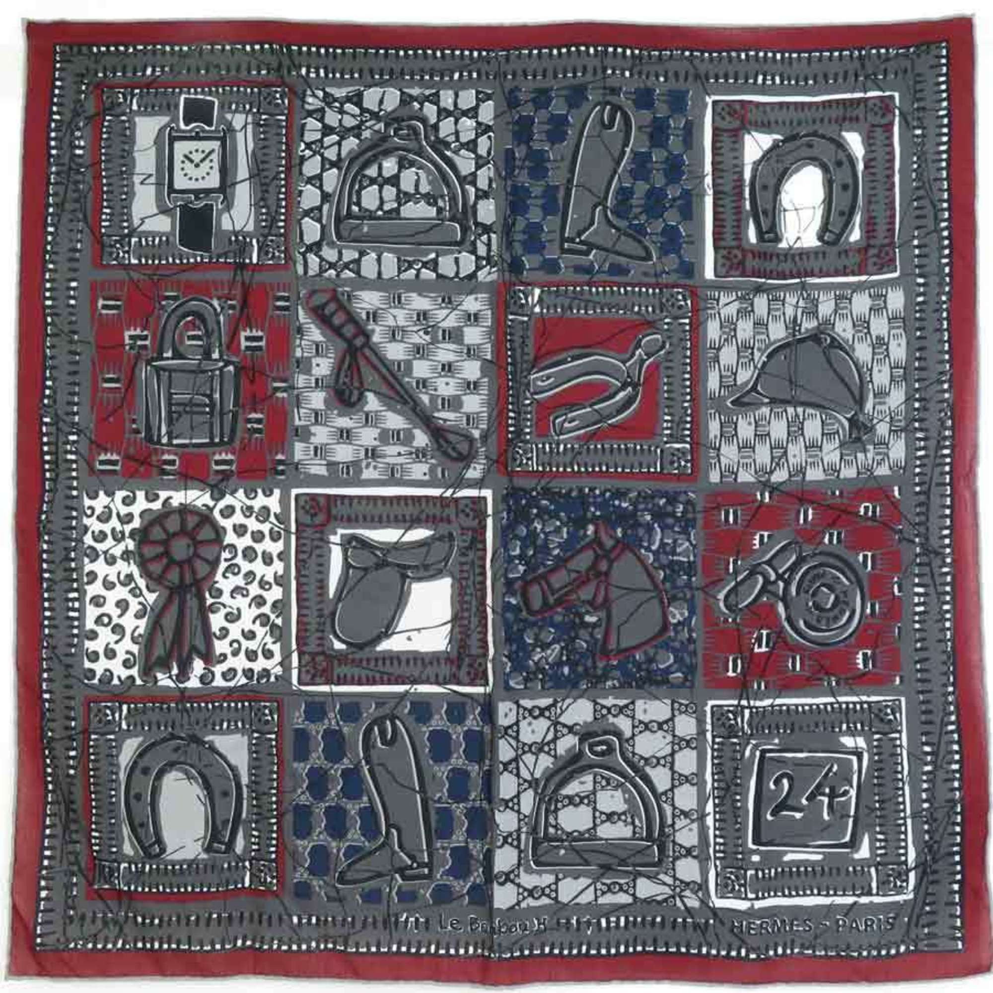 image of Hermes Scarf Le Boubou H Cotton Gray / Multicolor Ladies in Black, Women's