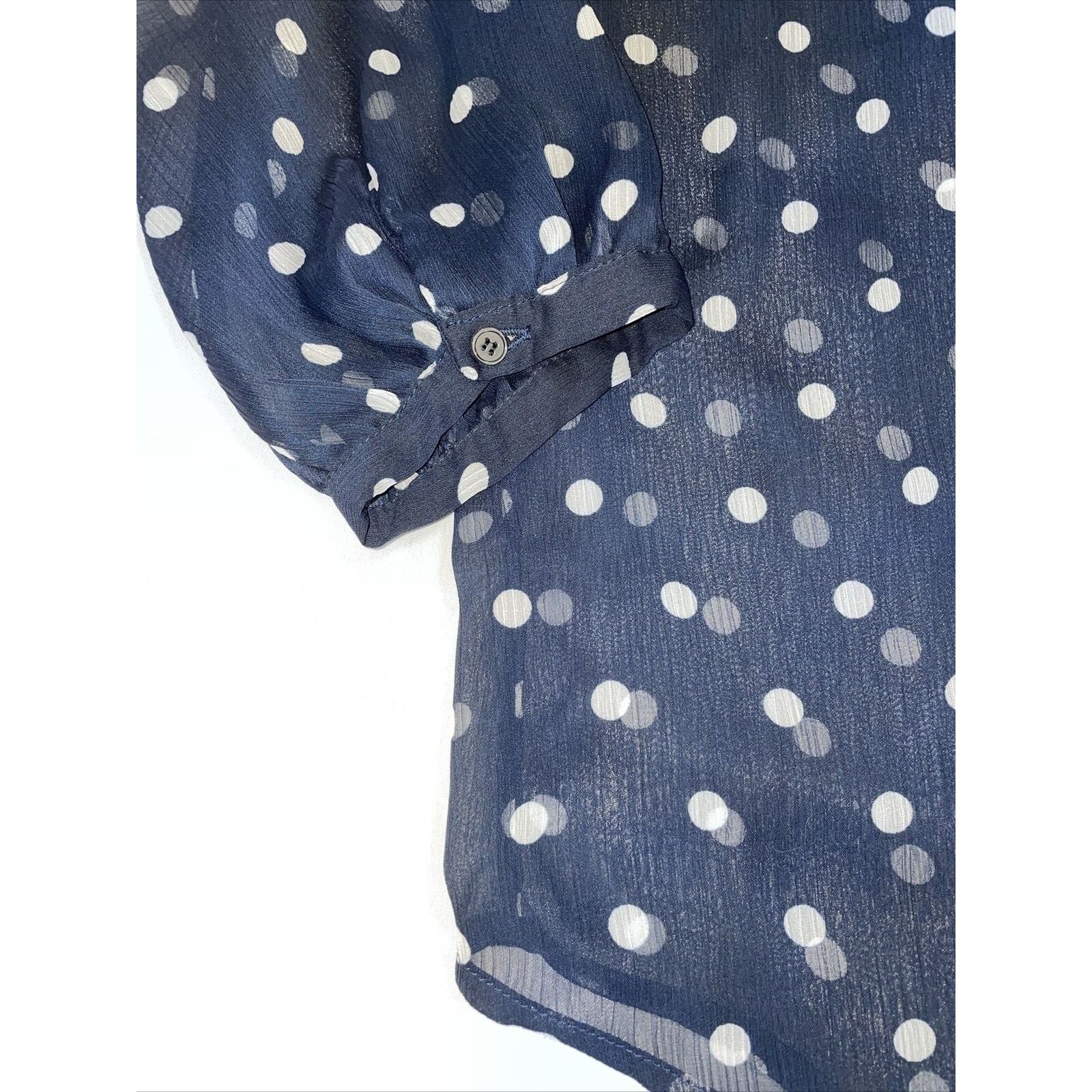 Joe Freshgoods JOE FRESH Women's Sheer Navy Polka dot Small Half Button Dow Size S / US 4 / IT 40 - 3 Thumbnail