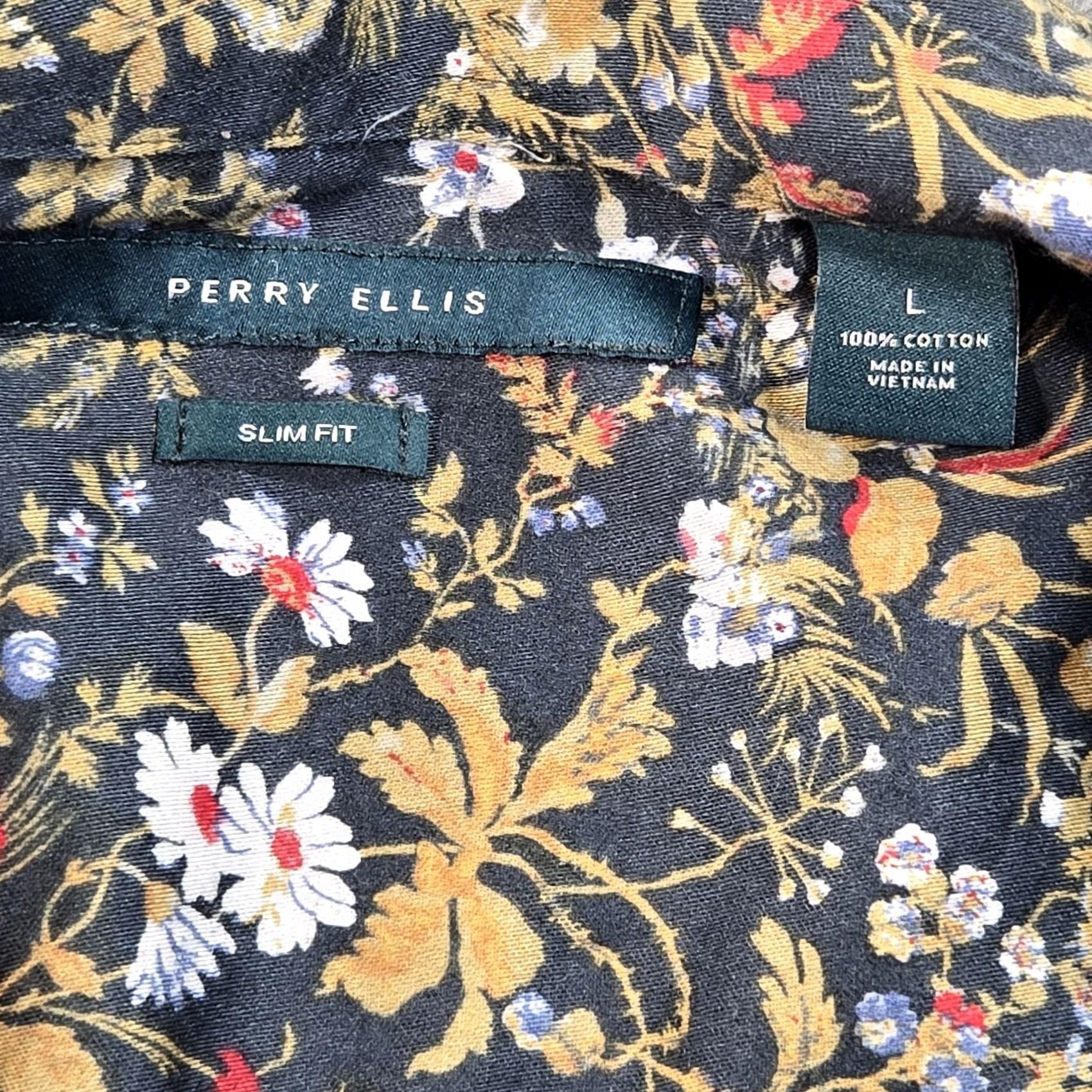 Perry Ellis Perry Ellis Shirt Mens Large Multicolor Floral Short Sleeve Button Down Slim Fit Size US L / EU 52-54 / 3 - 3 Thumbnail