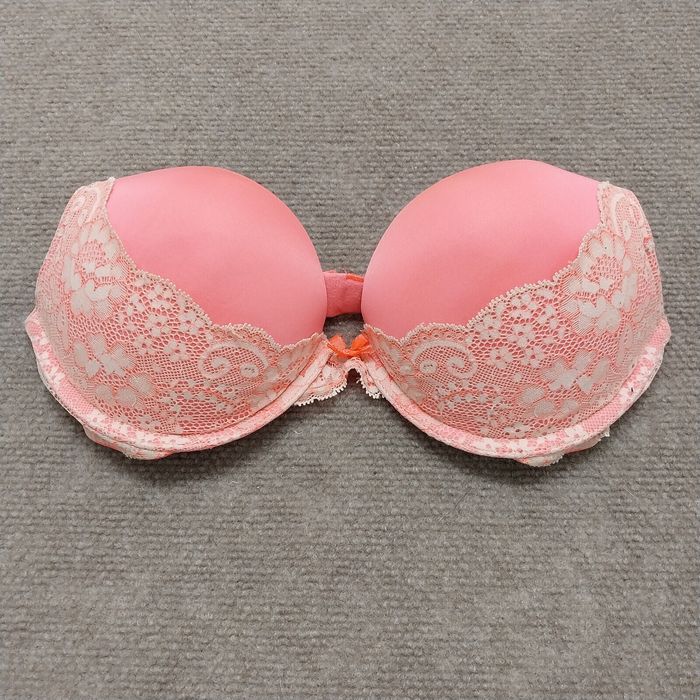 Victorias Secret Victorias Secret Dream Angels Size 34c Pink White Lace Lined Plunge Push Up