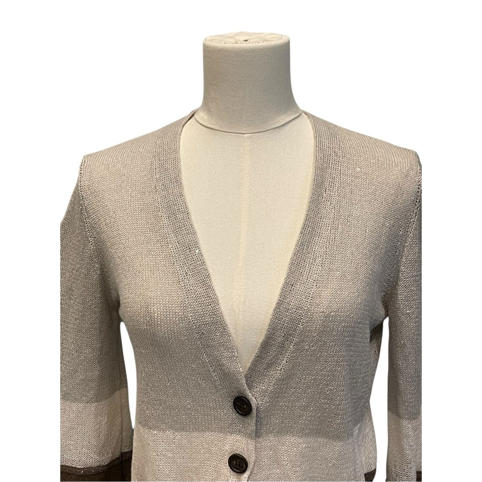 Brunello Cucinelli Brunello Cucinelli Brown Colour Block Sequin Cardigan Size:S Size S / US 4 / IT 40 - 2 Thumbnail