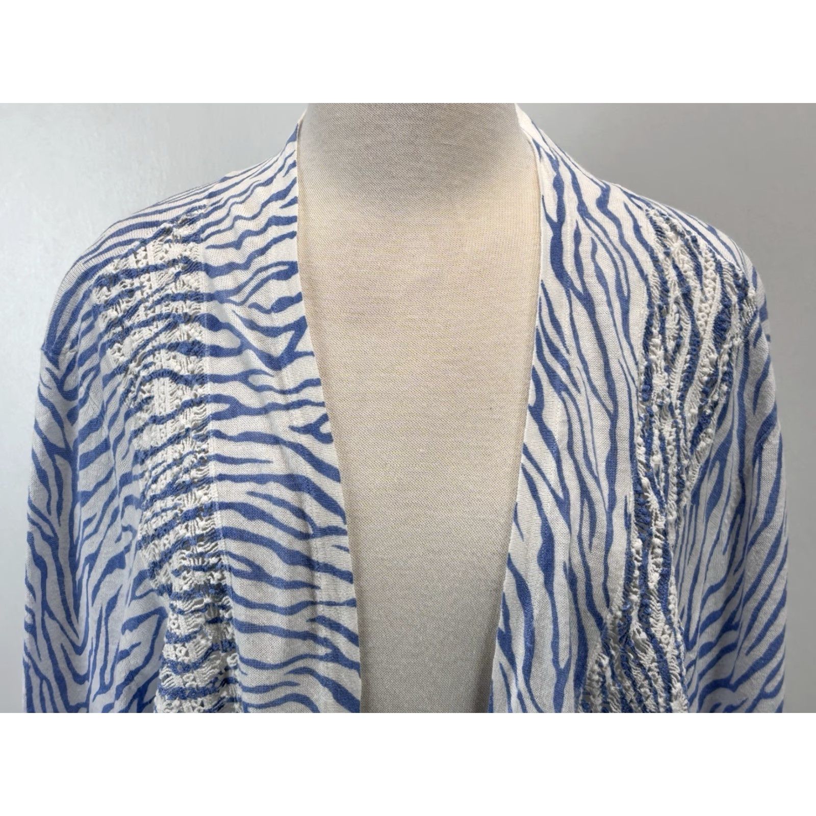 Vintage Chico's Coastal Cardigan Women 2XL Linen Blend Zebra White Blue Womens Size XXL / US 16-18 / IT 52-54 - 5 Thumbnail