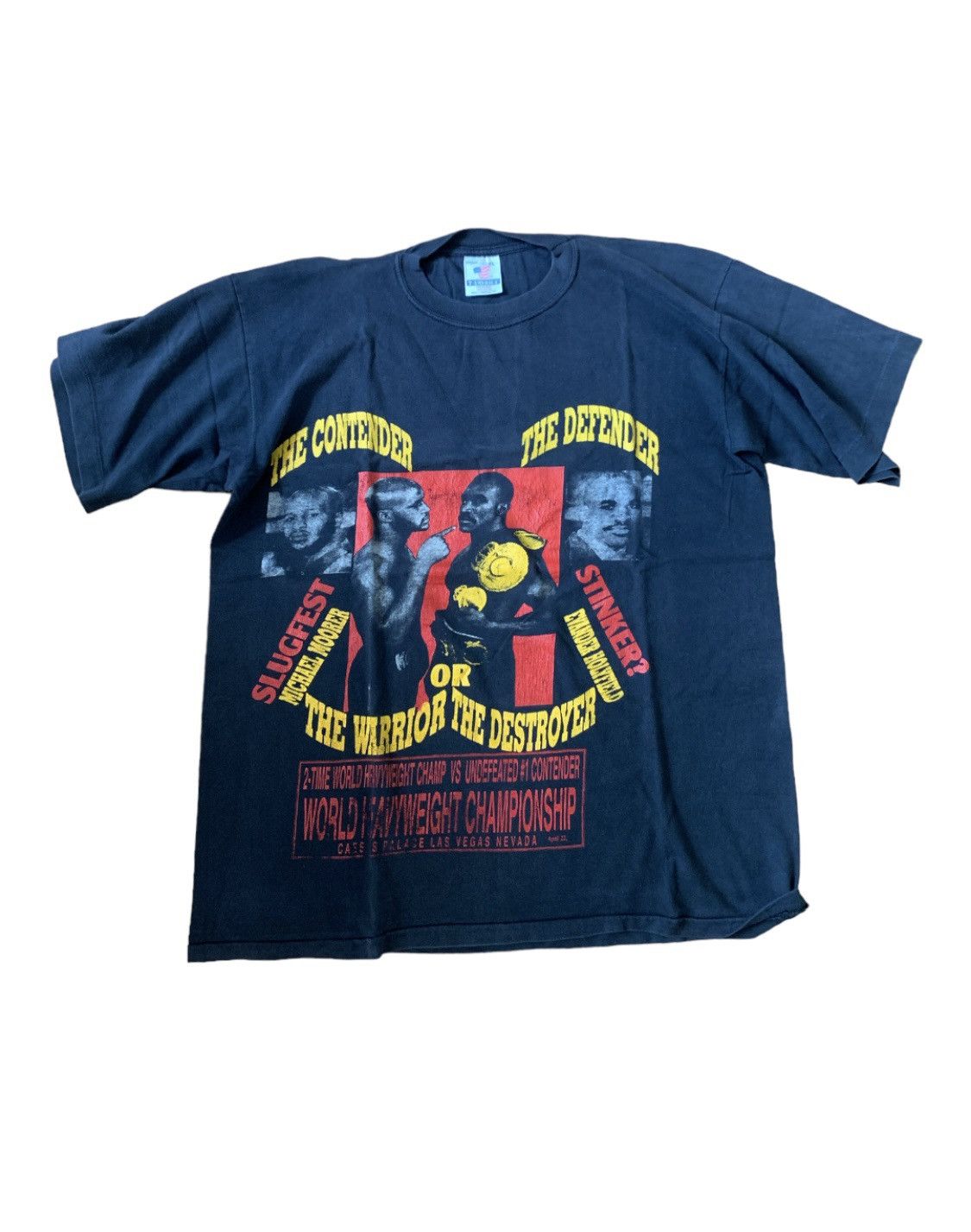 image of Vintage Evander Holyfield Vs Michael Moorer Boxing Tee in Black, Men's (Size XL)