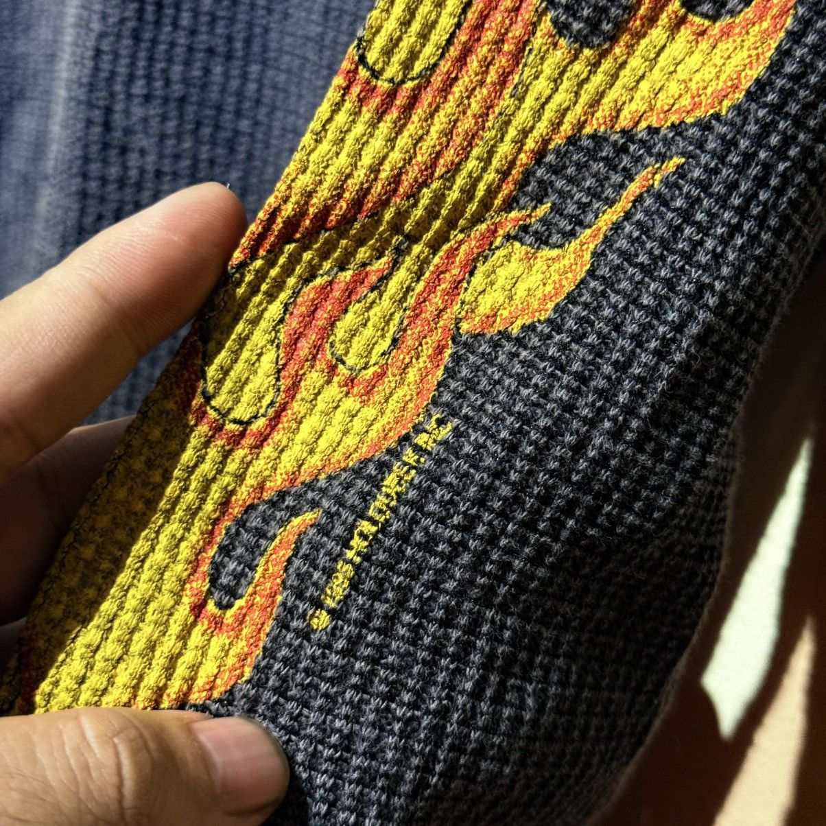 Harley Davidson VTG 1992 Harley Davidson Flame Thermal Waffle Knit Holoubek Size US L / EU 52-54 / 3 - 7 Thumbnail