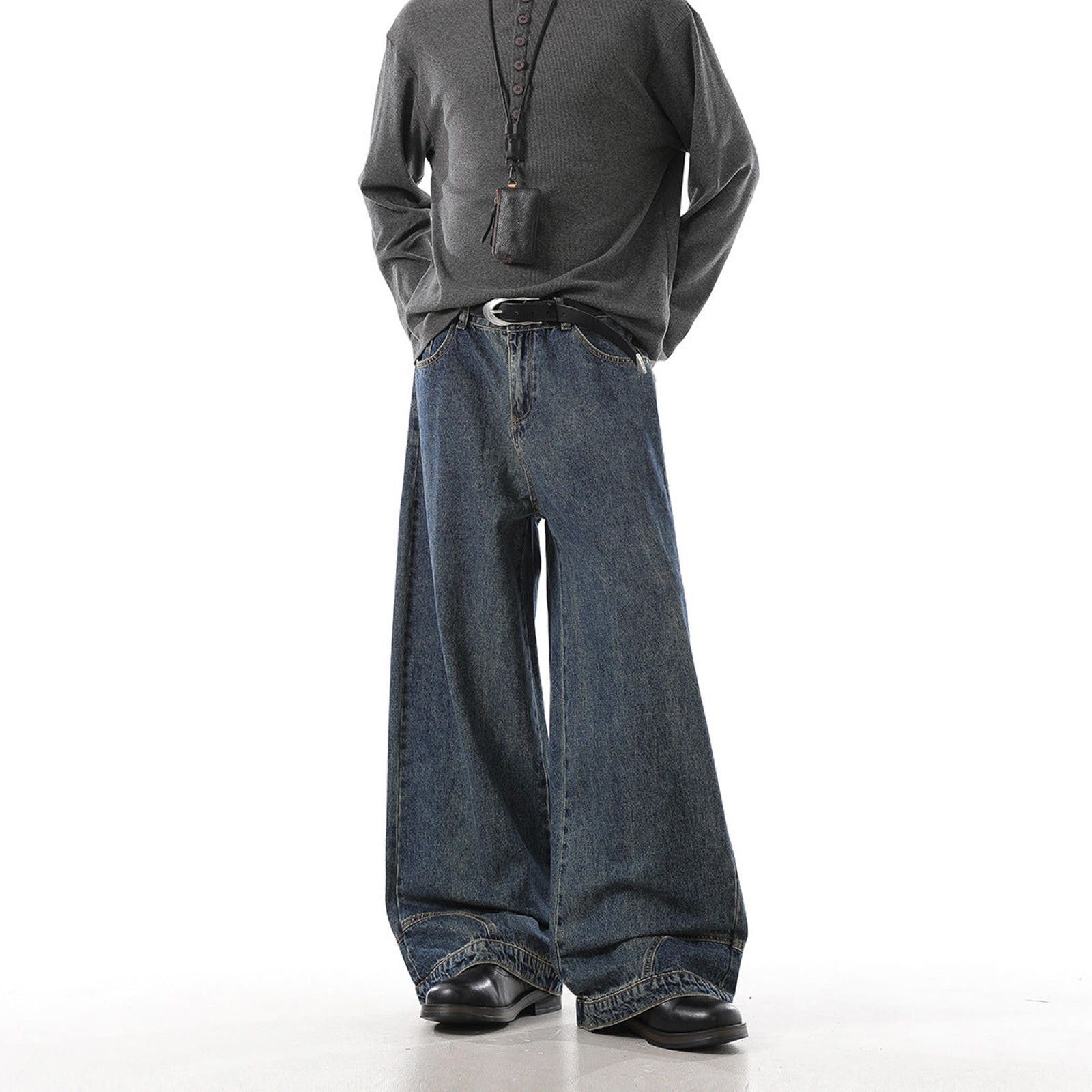 Vintage Dark Blue Wide Leg Denim Jeans, Baggy Relaxed Fit Jeans Size US 30 / EU 46 - 4 Thumbnail