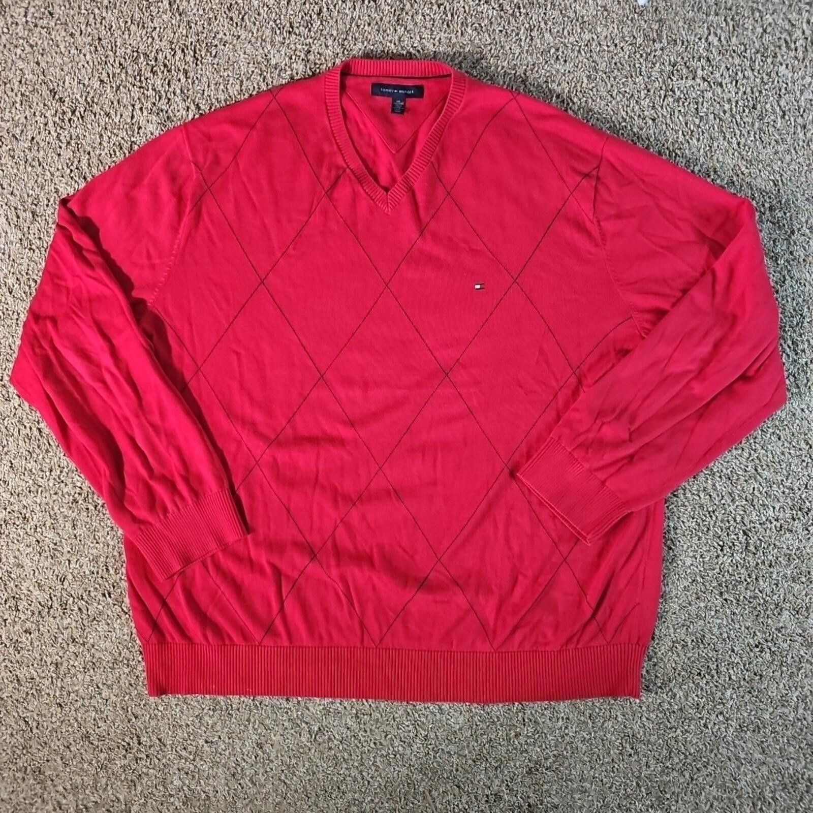 Tommy Hilfiger Tommy Hilfiger XXL V Neck Sweater Long Sleeve Red Logo Size US XXL / EU 58 / 5 - 1 Thumbnail