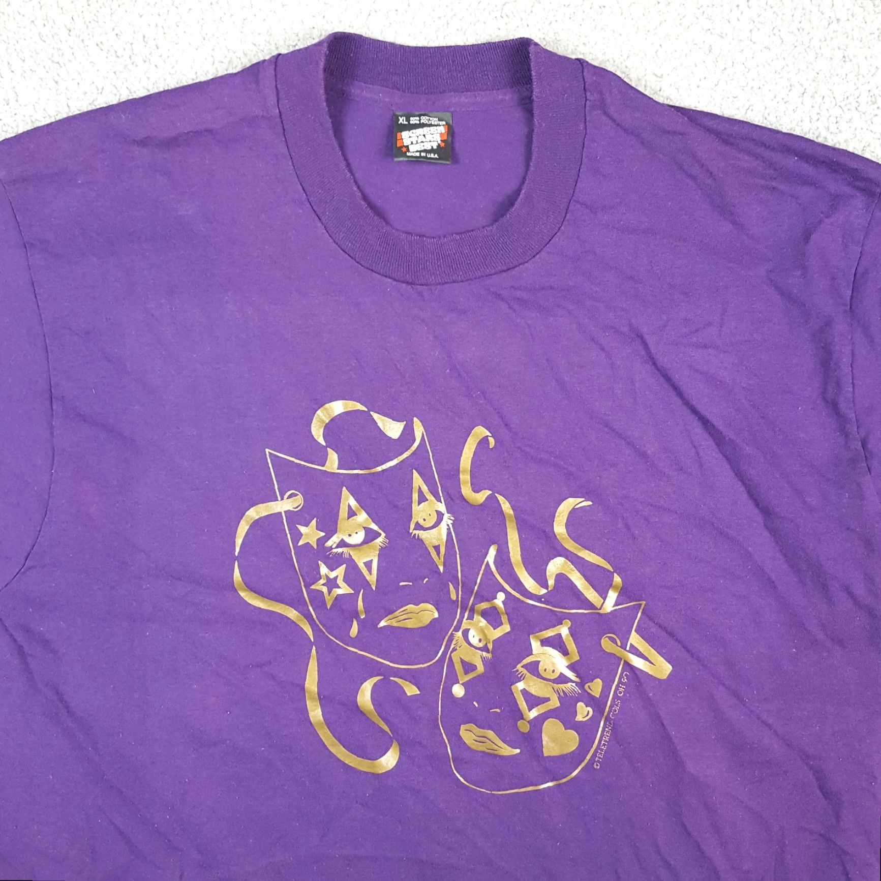Vintage VINTAGE Comedy & Tragedy Theatre Mask T Shirt XL Purple 90s Happy Sad Face Size US XL / EU 56 / 4 - 2 Thumbnail