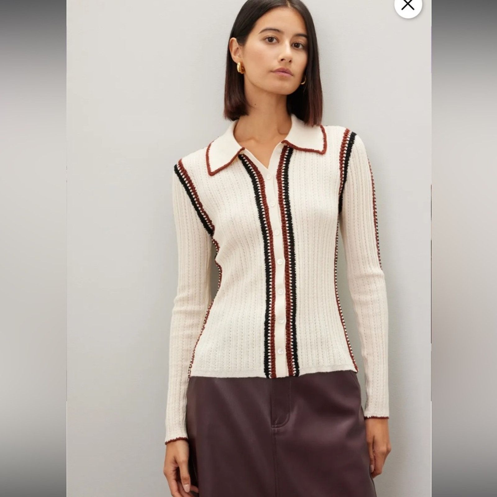 Sea New York RTR Sea New York Riva Ribbed Wool Collared Button Front Top Size M / US 6-8 / IT 42-44 - 1 Thumbnail