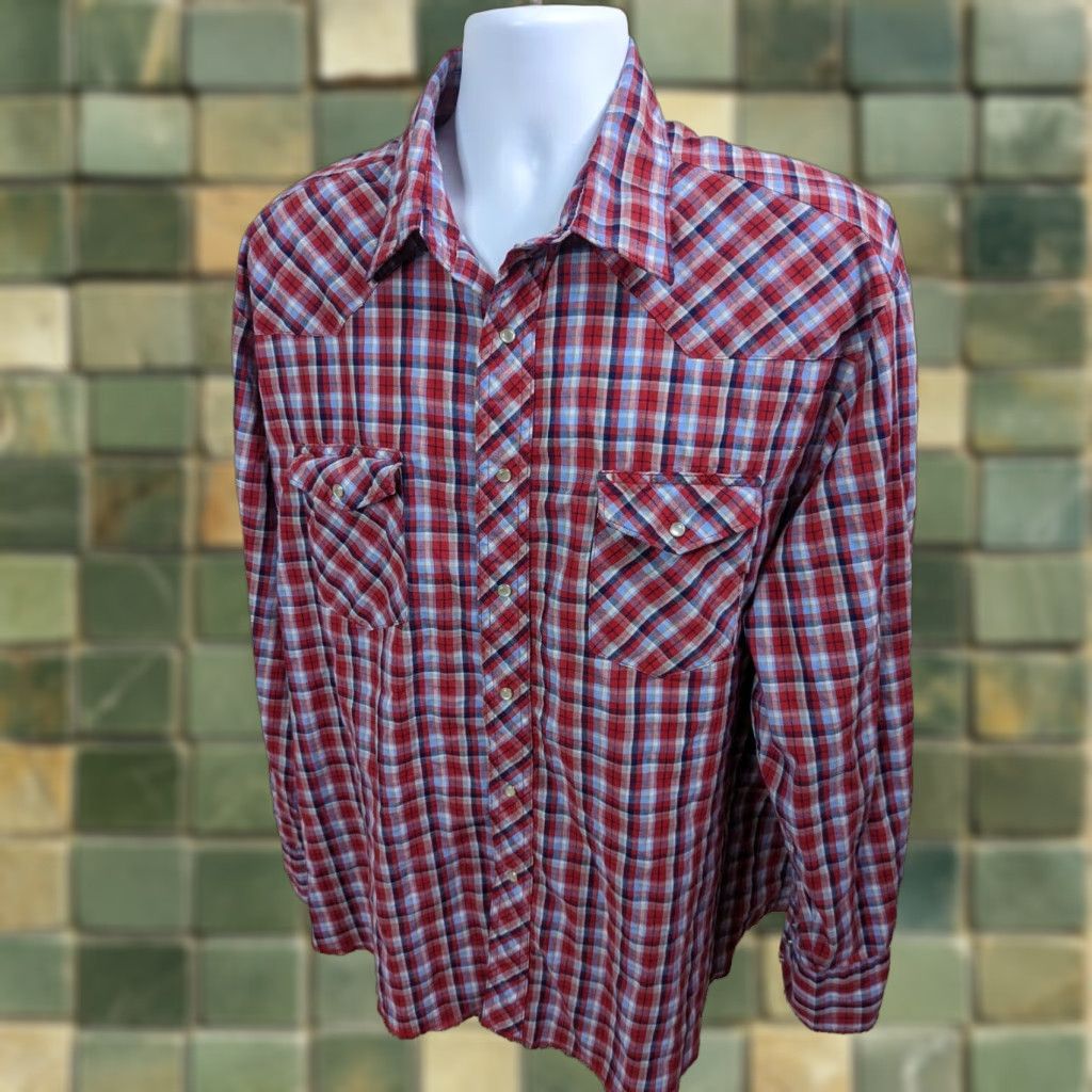Wrangler Wrangler Western Shirt Men XXL Red Blue Plaid Long Sleeve Pearl Snap T1F Size US XXL / EU 58 / 5 - 1 Thumbnail