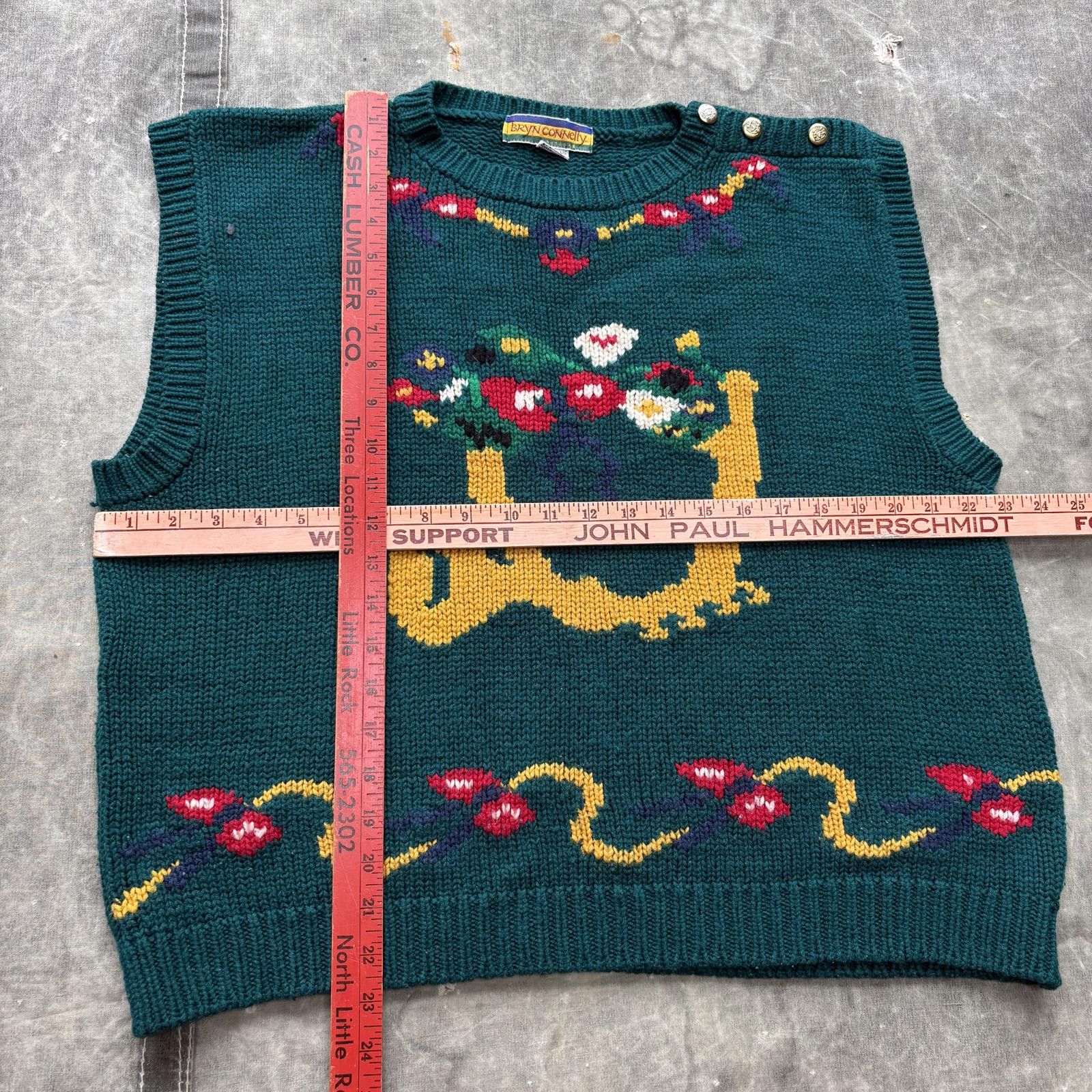 Vintage Vintage 80s Unique Green Instrument Floral Knit Sweater Vest Size L / US 10 / IT 46 - 3 Thumbnail