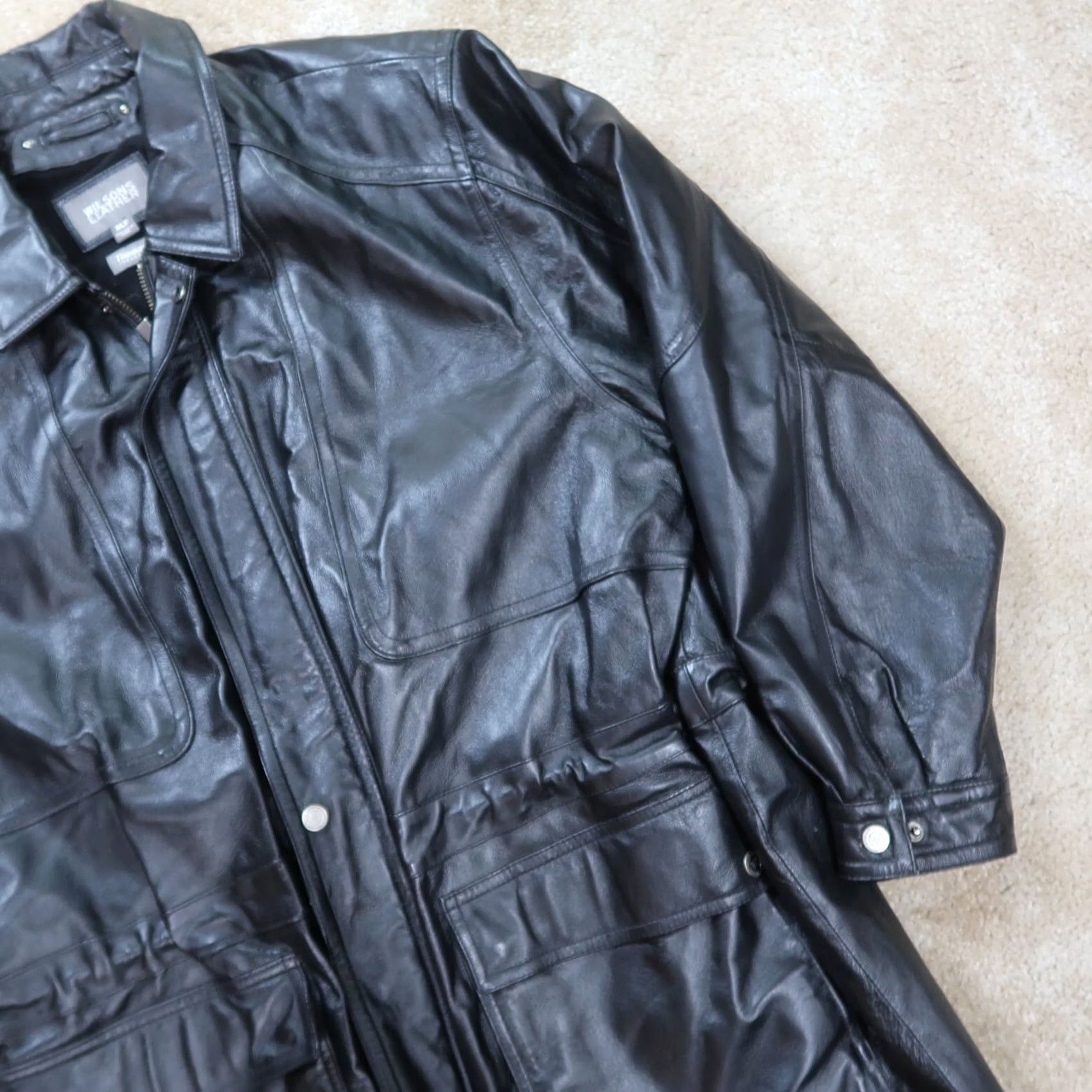 Vintage VINTAGE Wilsons Black Leather Jacket Men's XLT Full Zip Insulated Coat Size US XL / EU 56 / 4 - 4 Thumbnail