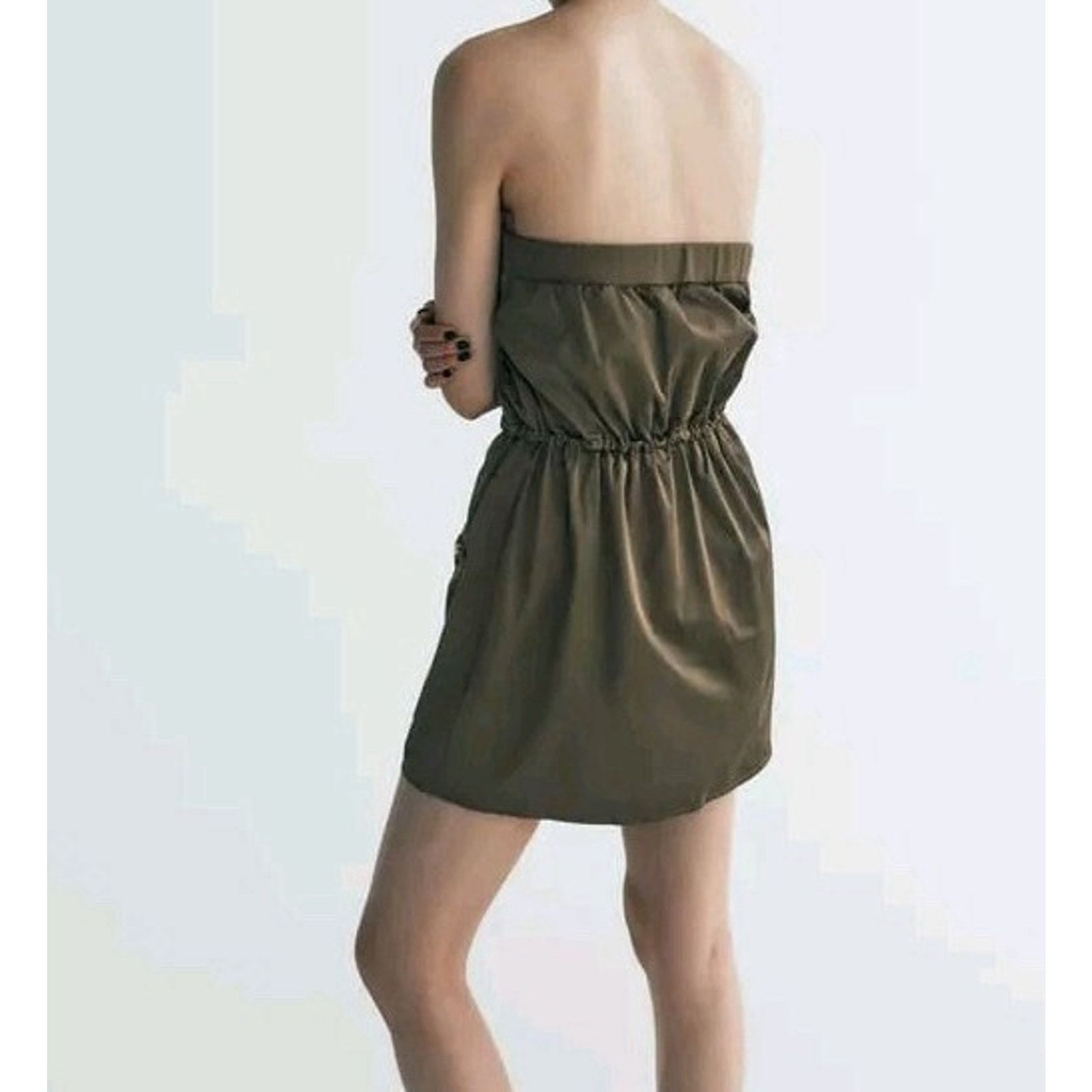 Zara NWT Zara Size S Dark Khaki Strapless Dress Brand New Size S / US 4 / IT 40 - 4 Thumbnail