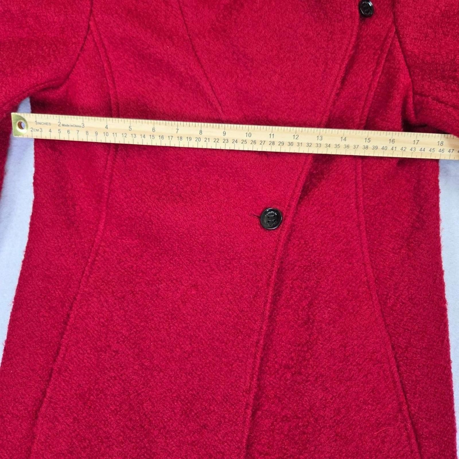 Calvin Klein Calvin Klein Womens Size 10 Red Asymmetric Button Coat Wool Size L / US 10 / IT 46 - 2 Thumbnail