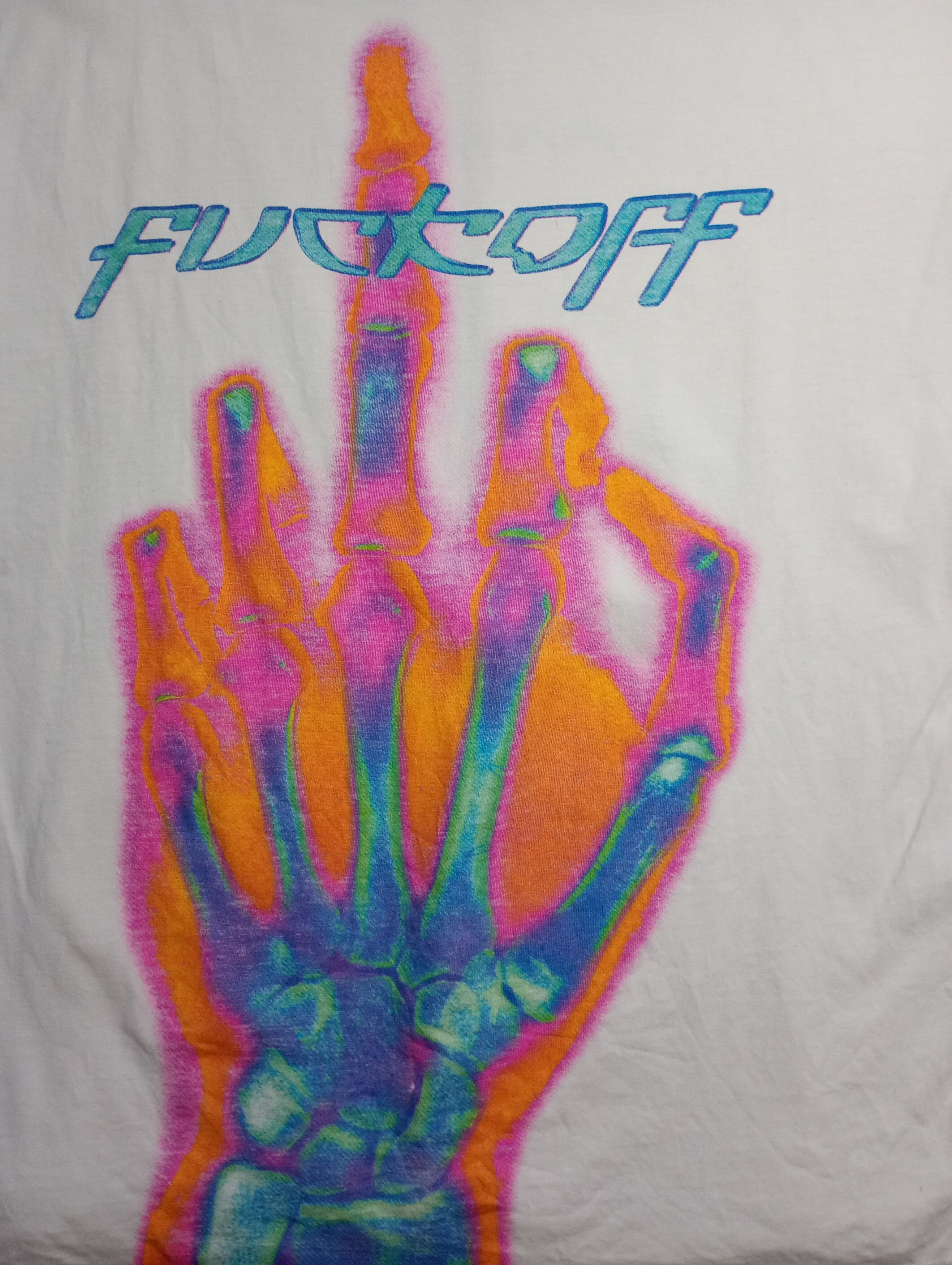 Other Fuck Off Sceleton Hand Printed T-Shirt Size US XL / EU 56 / 4 - 11 Thumbnail
