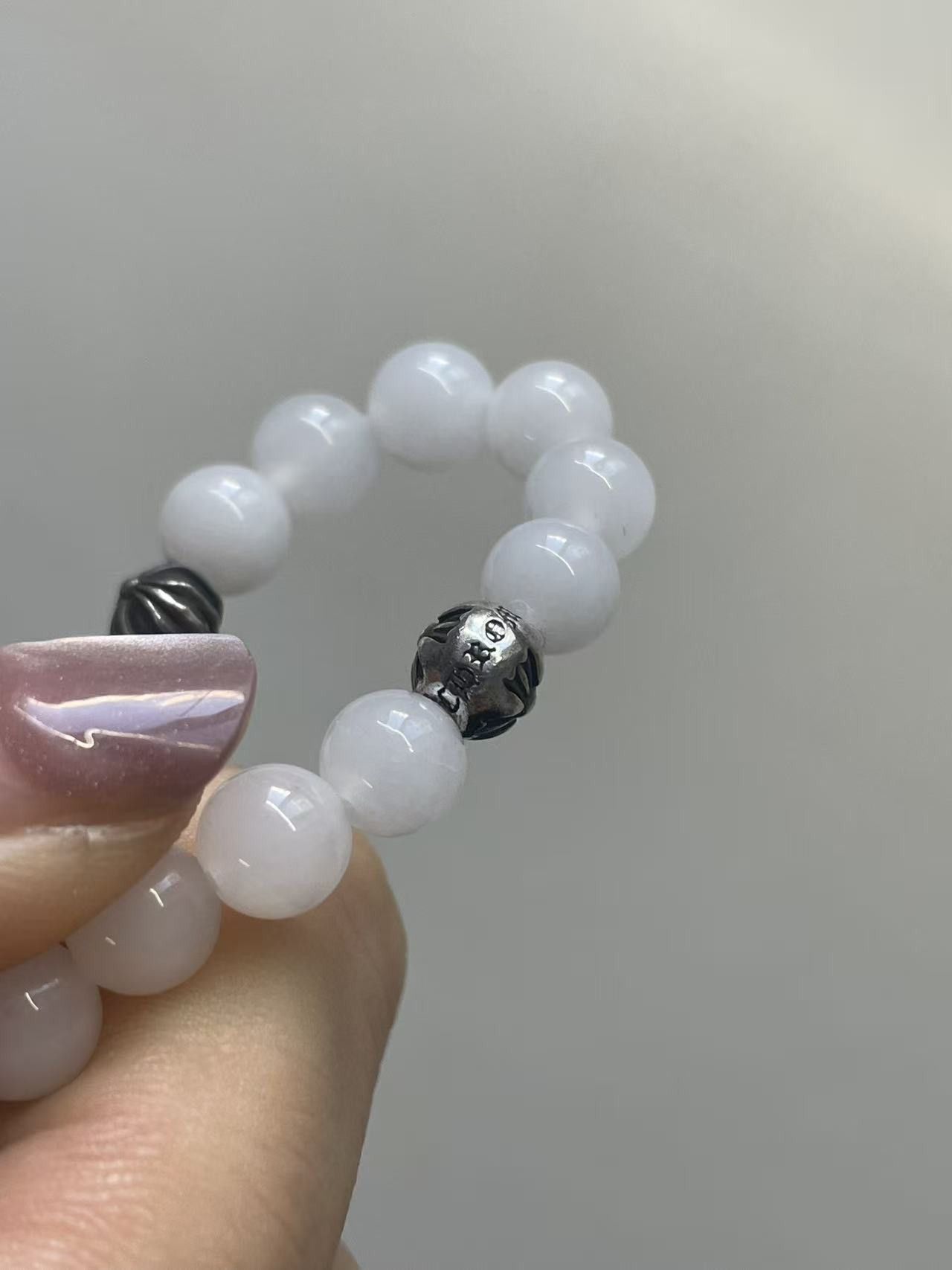 Chrome Hearts Chrome Hearts 6mm White Beaded 4 Silver Cross Ball Bracelet Size ONE SIZE - 5 Thumbnail
