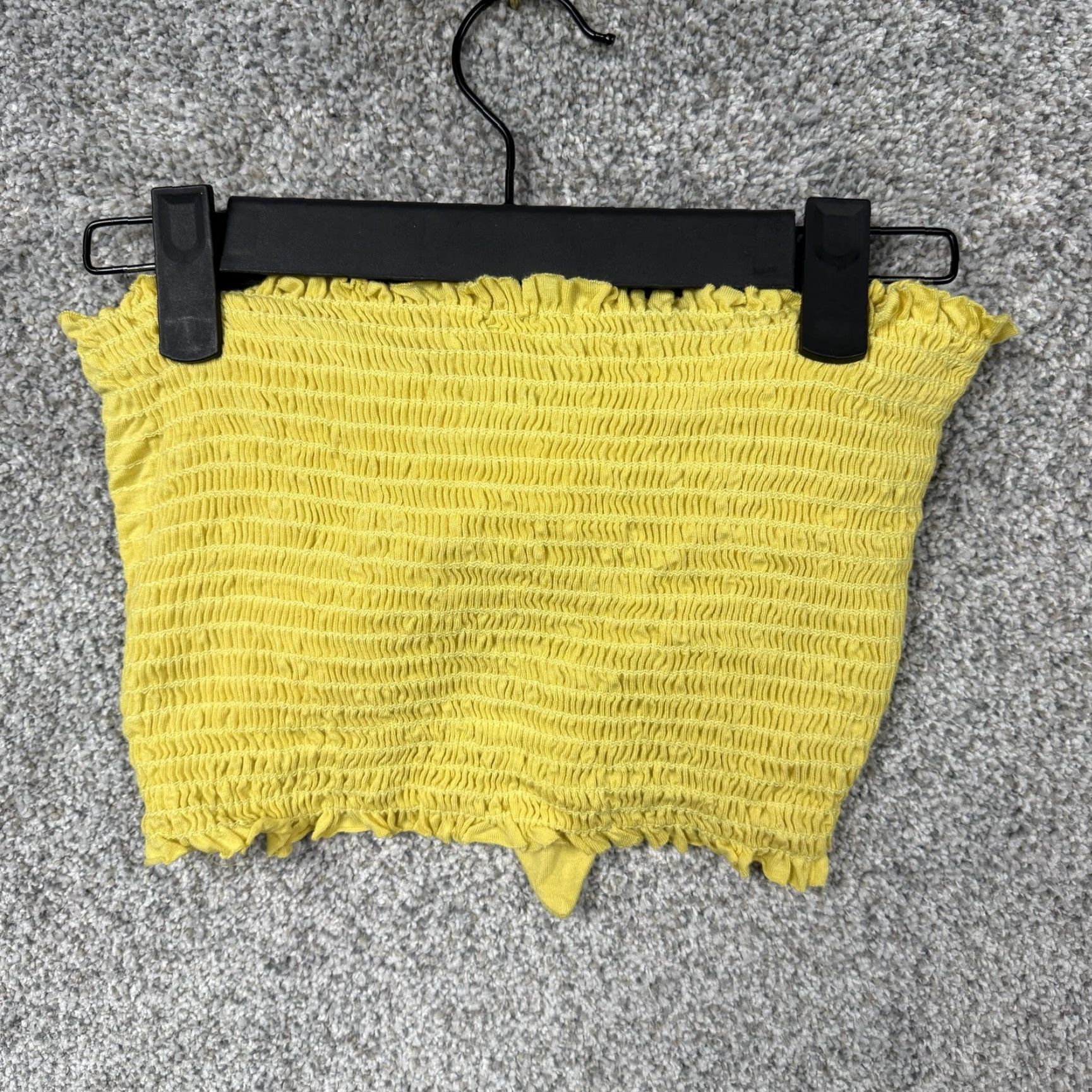 Vintage Windsor Womens M/L Yellow Off-The-Shoulder Cropped Tank Top Tie Front Ruffle Smocked Beach Bohemian Lightweight Summer Casual Vintage No Size M / US 6-8 / IT 42-44 - 6 Thumbnail
