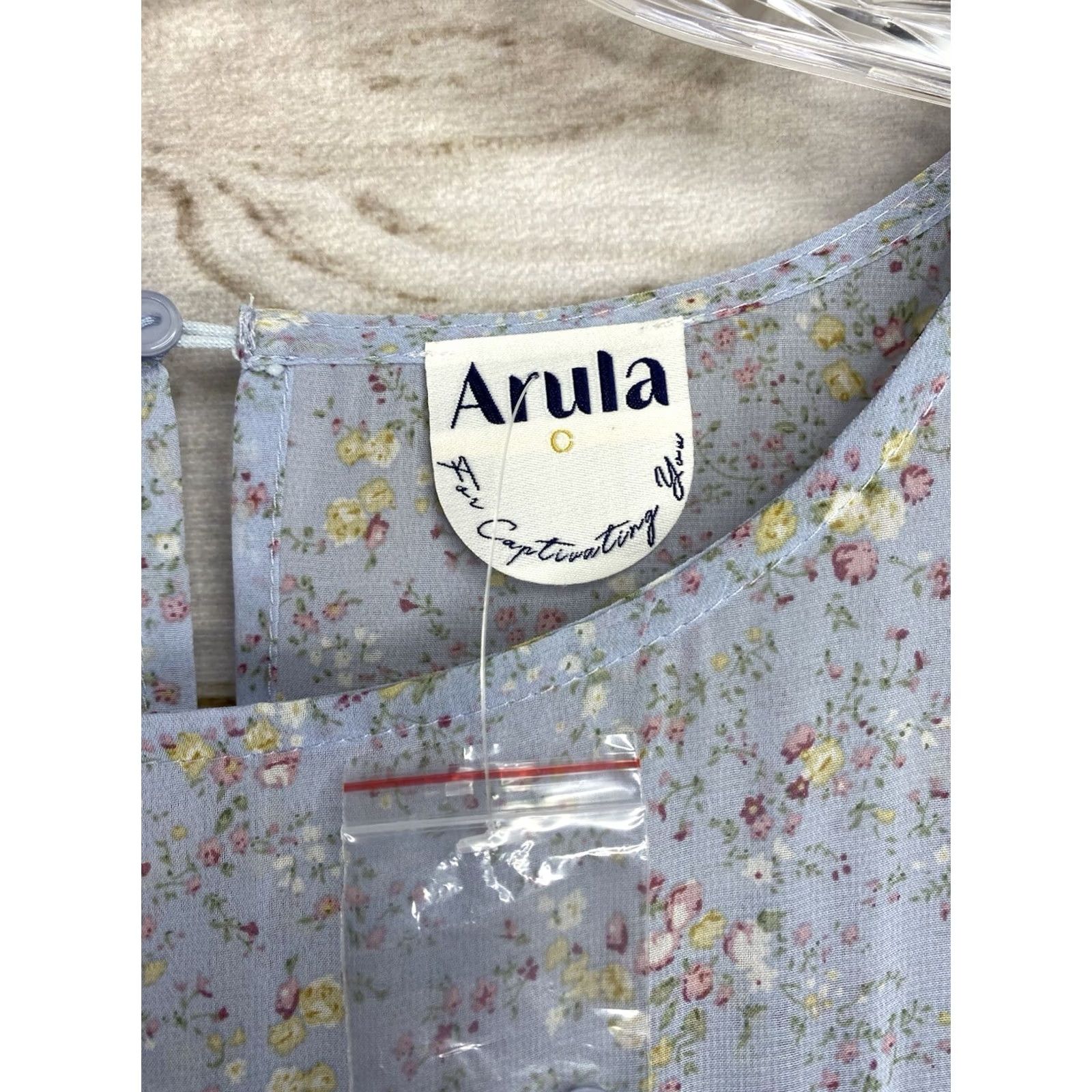 Vintage Arula Dress 3X Blue Floral Long Sleeve Mini Tiered Smocked Waist NWT Casual, Bohemian Dress Mens Women Girls Size XXL / US 16-18 / IT 52-54 - 3 Thumbnail