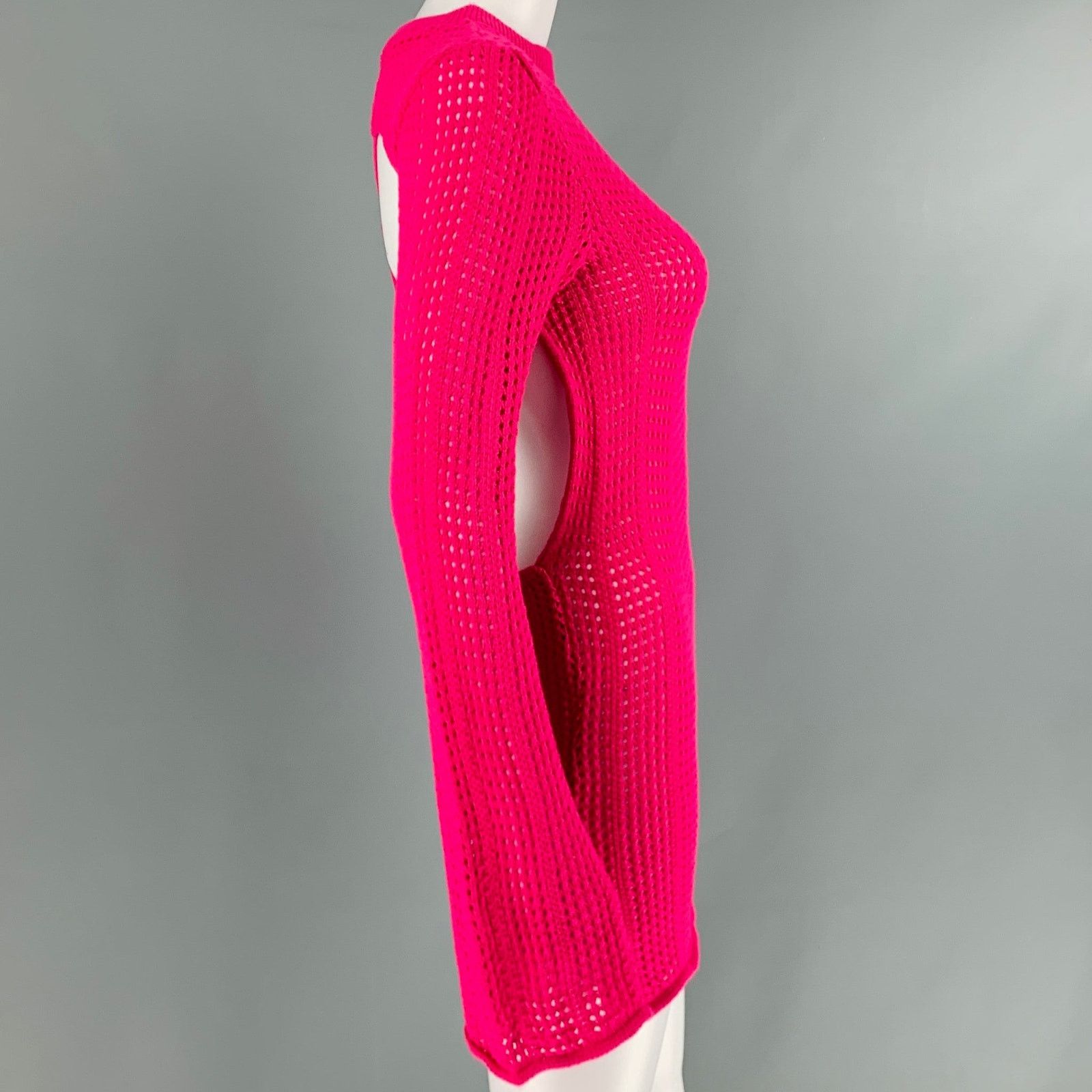 Other Pink Fuchsia Knit See Through Crochet Open Back Mini Dress Size S / US 4 / IT 40 - 2 Thumbnail