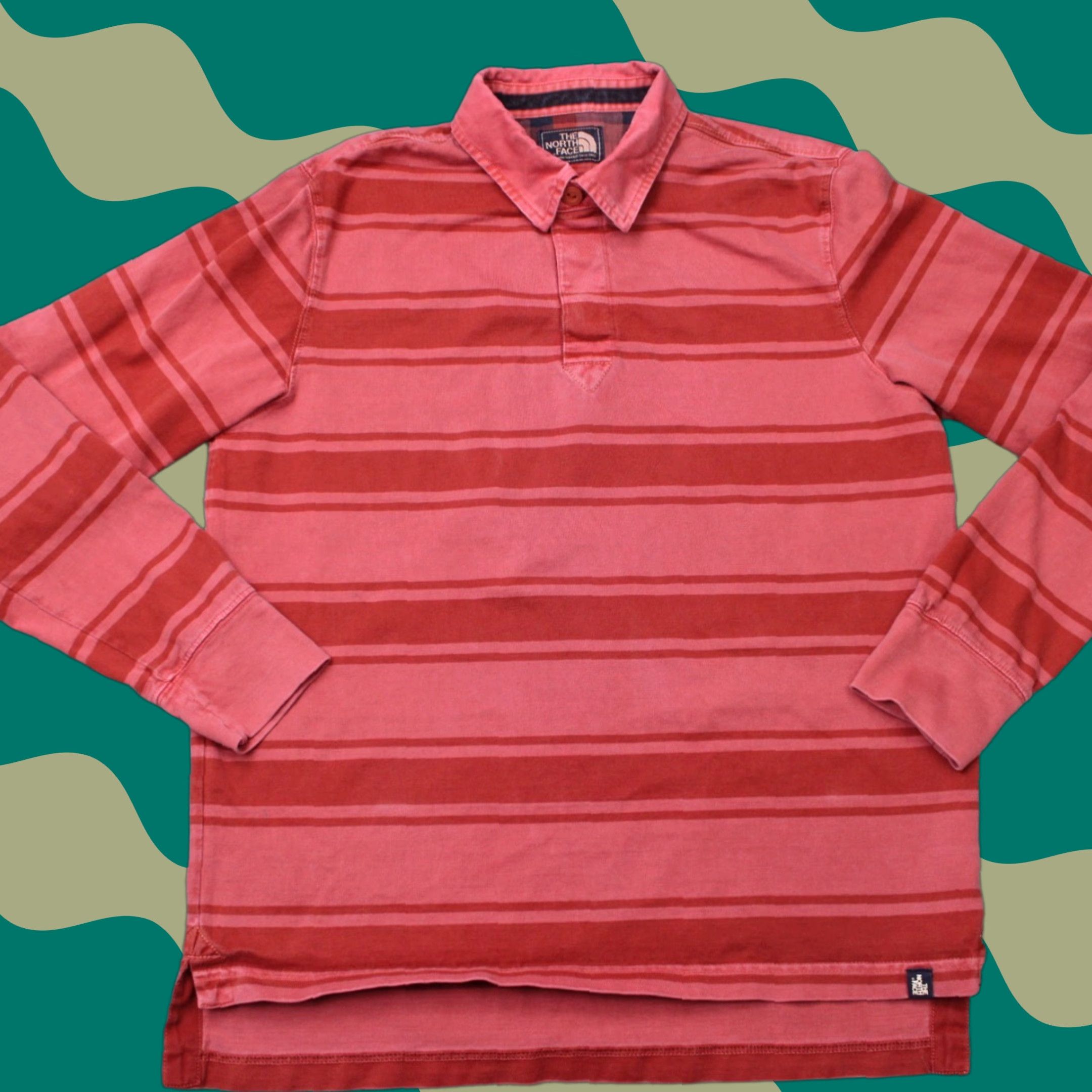 The North Face The North Face Polo Shirt Mens Medium Red Striped Cotton Long Sleeve Button Pullover Size US M / EU 48-50 / 2 - 1 Thumbnail