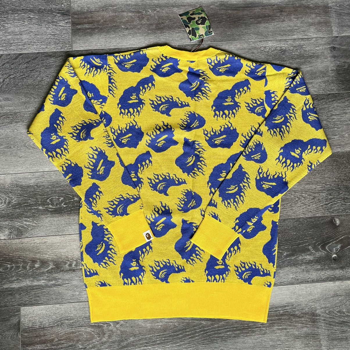 Bape NEW A Bathing Ape Bape Flame Head Pattern Knit Sweater 2018 Size US XL / EU 56 / 4 - 3 Thumbnail