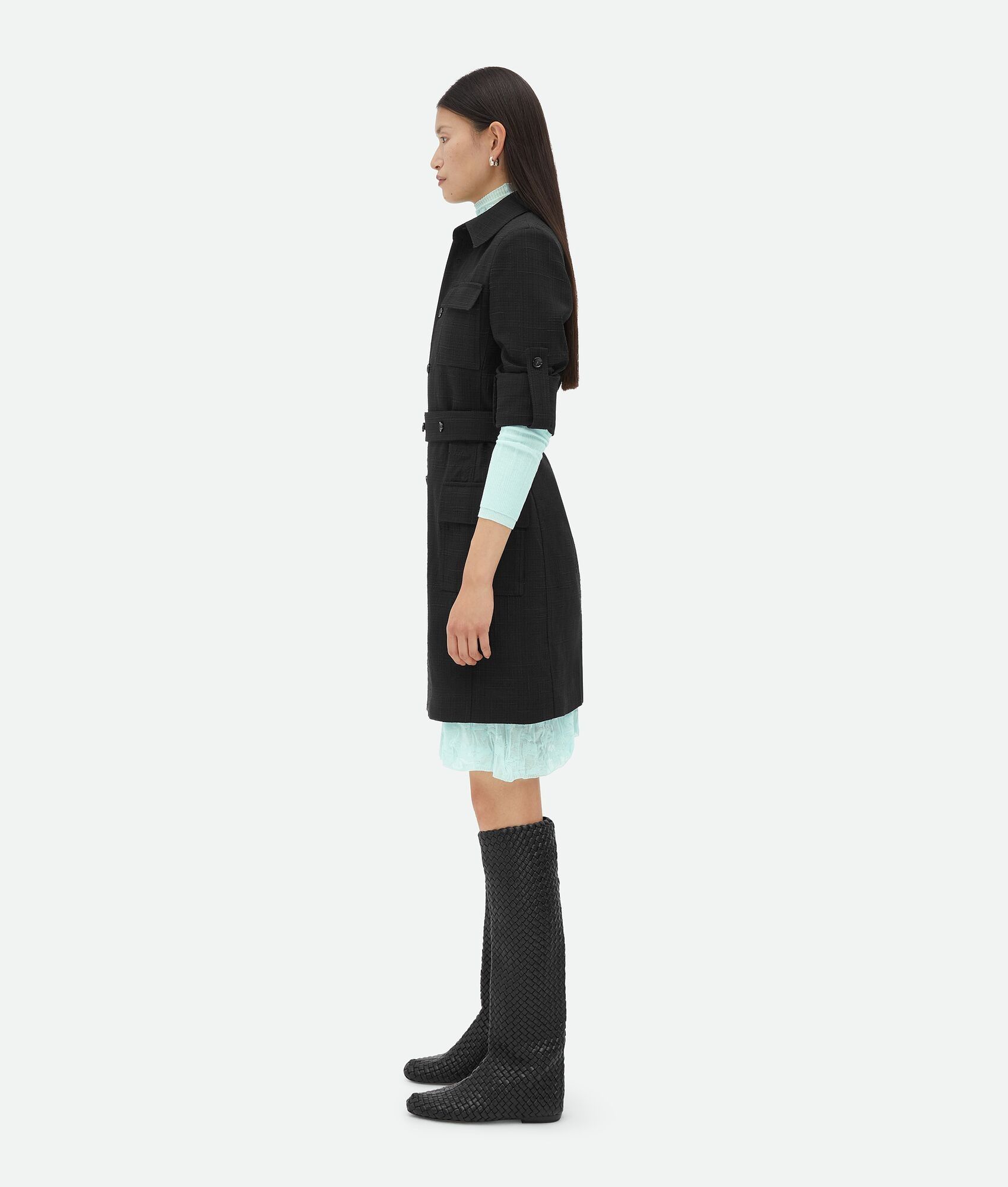 Bottega Veneta o1w1db10825 Textured Criss-Cross Belted Dress in Black Size XS / US 0-2 / IT 36-38 - 2 Thumbnail