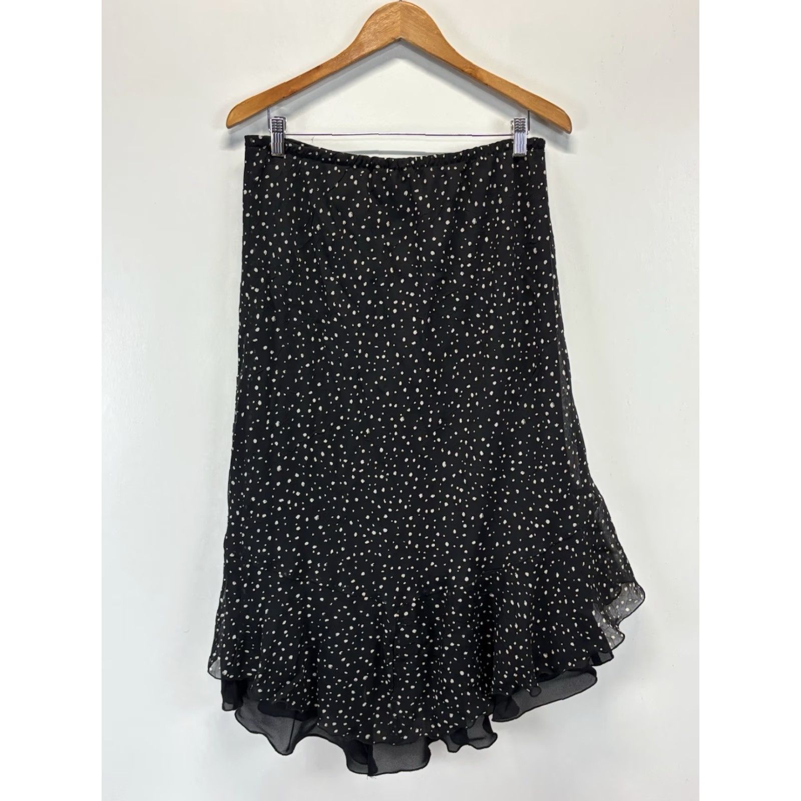 Vintage Chicos Polka Dot Midi Skirt Sz 3 US X-Large Black White Layered Flounce Flowy Size 40" / US 18 - 3 Thumbnail