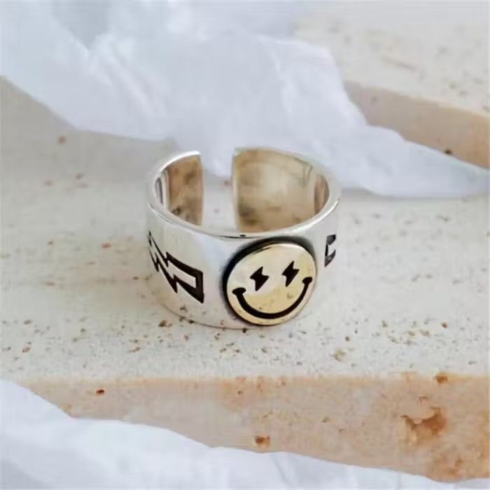 Jewelry × Vintage 925 Silver Smiley Face Adjustable Ring Size ONE SIZE - 2 Thumbnail