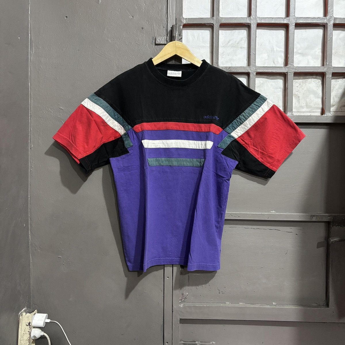 Adidas Vtg 90s Multicolor Striped Tee Shirt Purple