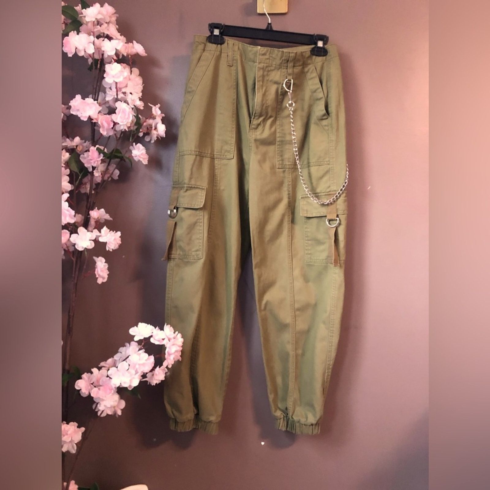 NBDN Nobrandedon Cargo pants bottoms with side hanging metal chain attached Size 26" / US 2 / IT 38 - 1 Thumbnail