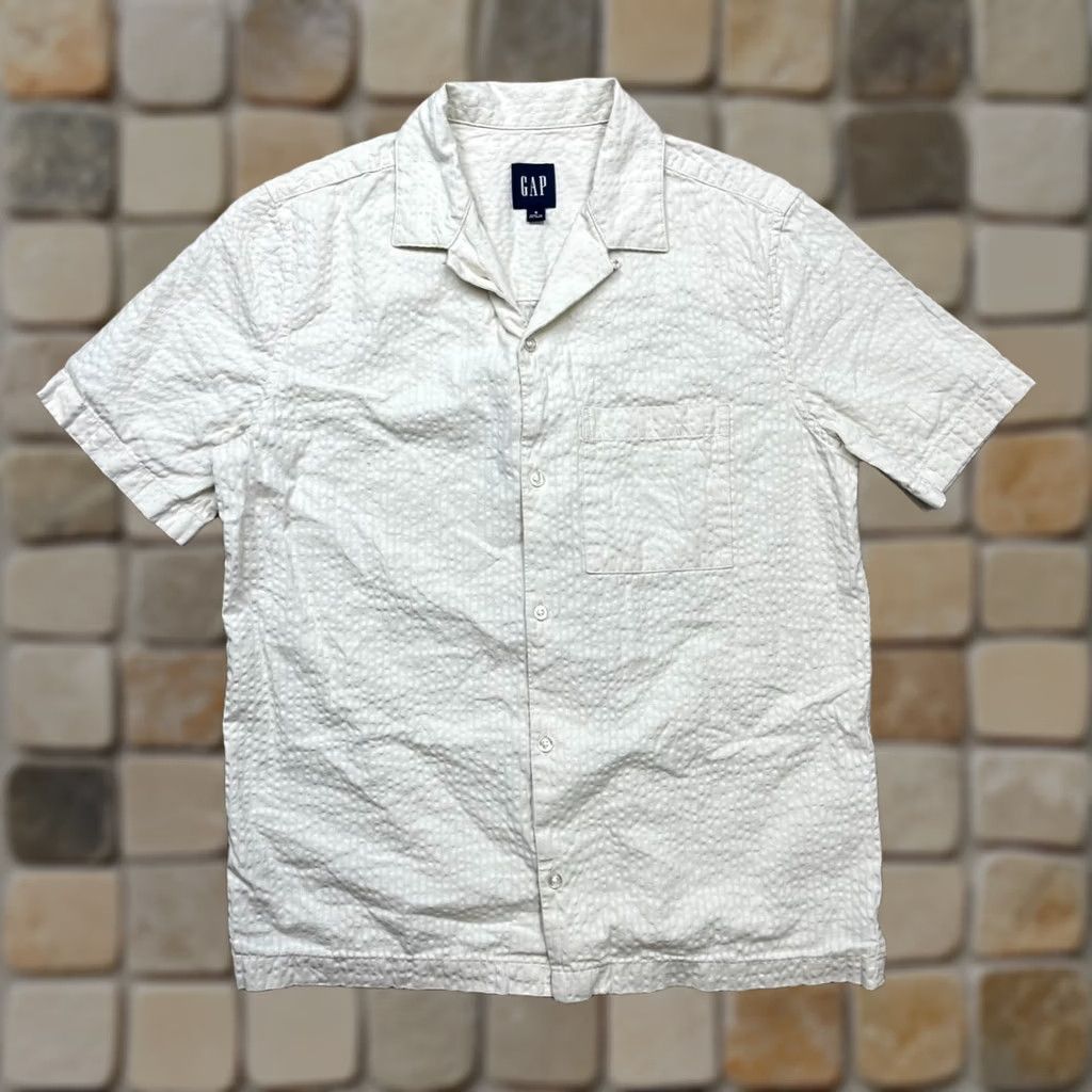 Gap Gap Shirt Mens S Camp Collar Seersucker Button cream Size US S / EU 44-46 / 1 - 1 Thumbnail