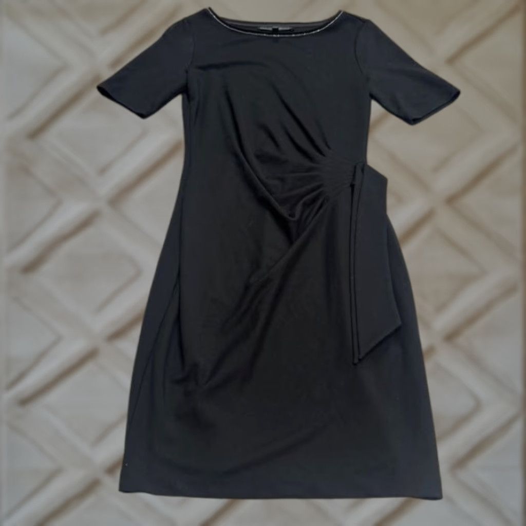 White House Black Market White House Black Market Dress Women Midi Ruched Beaded Boat Neck Black Work XS 2XS Vintage No Size XXS / US 00 / IT 34 - 1 Thumbnail