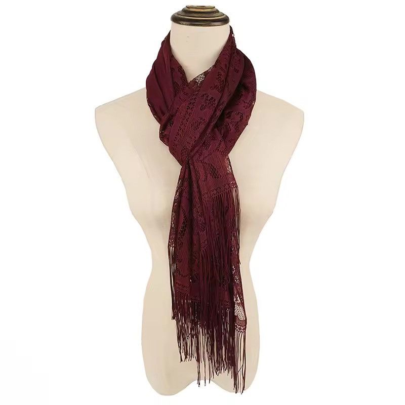 Japanese Brand Floral Lace Scarf Tassel Fringe Shawl Wrap Flower Headscarf Size ONE SIZE - 3 Thumbnail