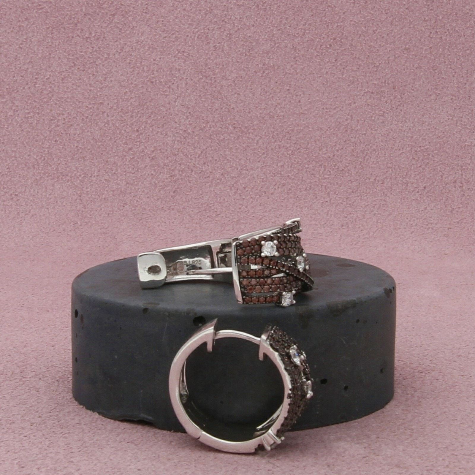Sterling Silver sterling silver round-cut cz huggie hoop earrings Size ONE SIZE - 3 Thumbnail