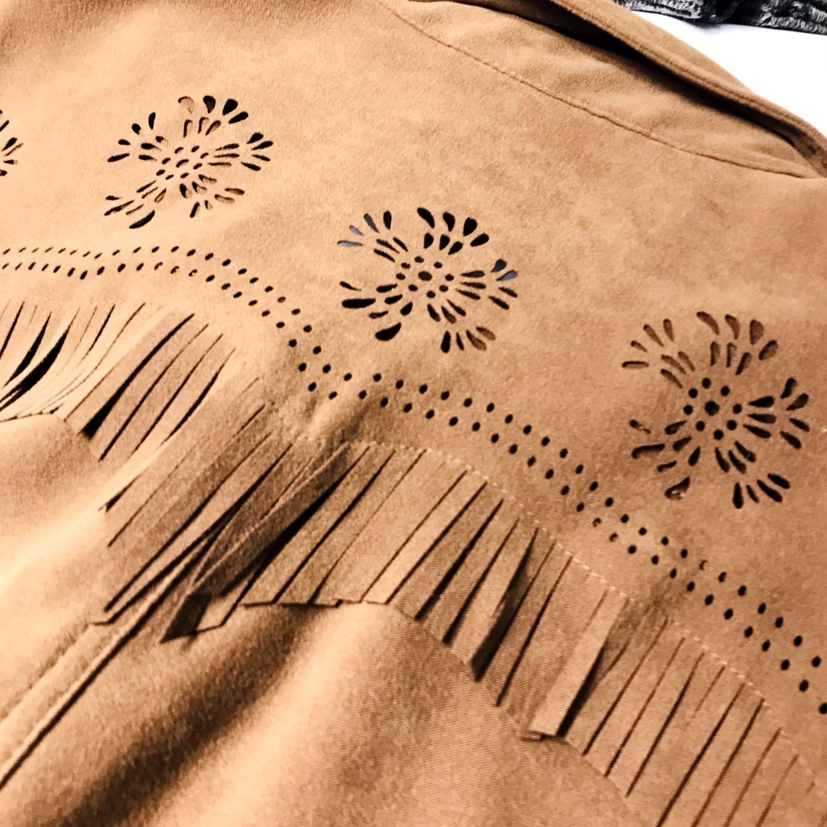 Denime Denim 24/7 Jacket Women Brown Western Bohemian Floral Cutout Fringe Button 20W Casual Chic Size 3XL / US 20-22 - 5 Thumbnail