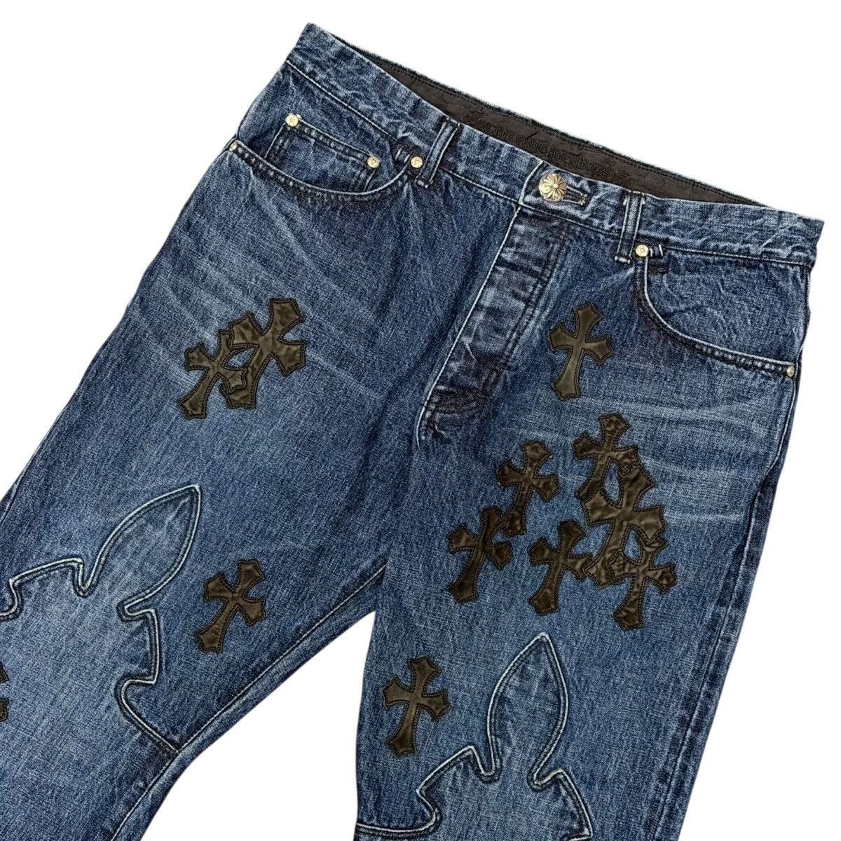 Chrome Hearts Fleur Knee Black Cross Patch Denim Jeans Size US 36 / EU 52 - 3 Thumbnail