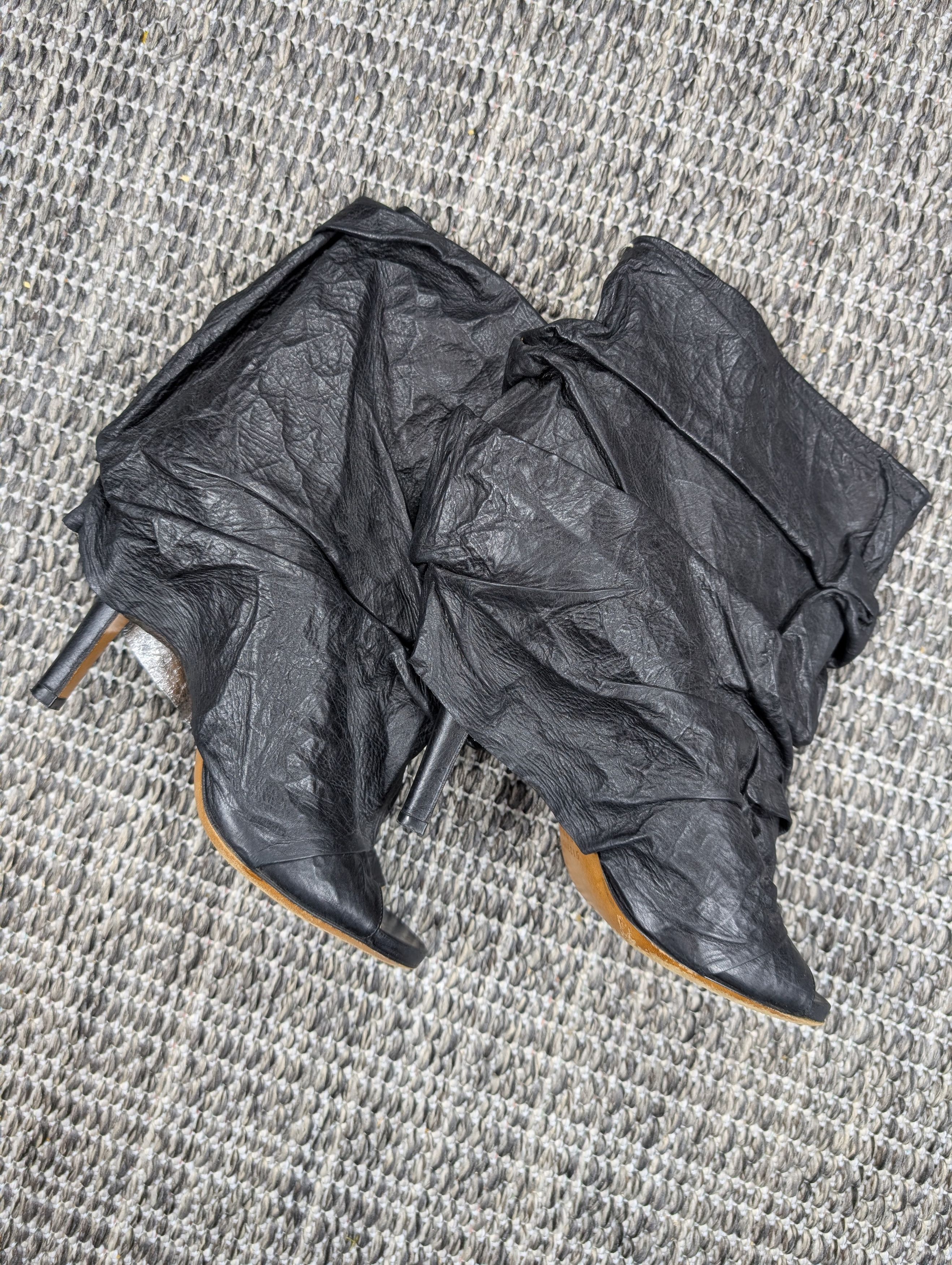 Maison Margiela Maison Margiela Paper Bag Crinkled Leather Open Toe Heels Size US 7.5 / IT 37.5 - 5 Thumbnail