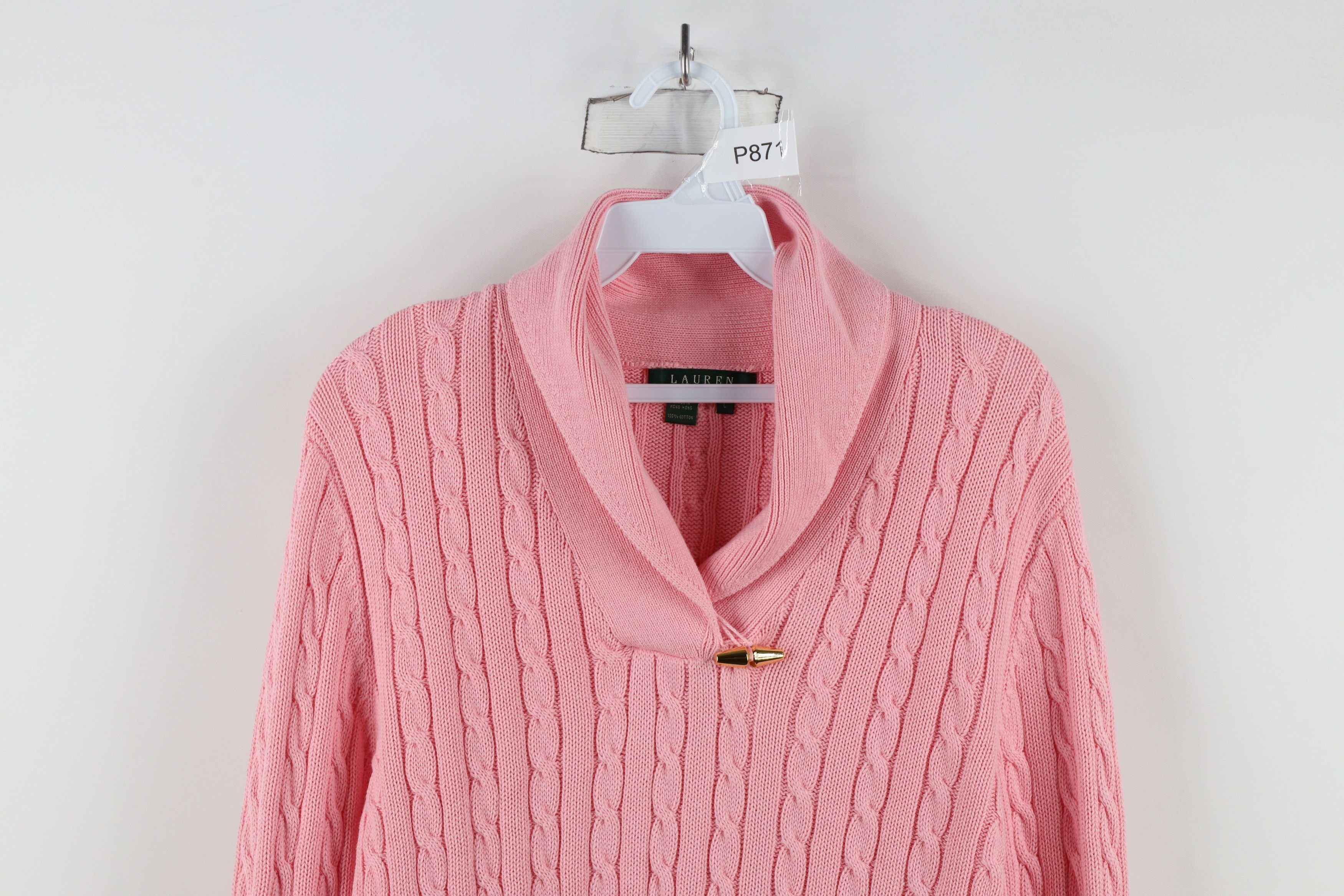 Ralph Lauren × Vintage Vintage 90s Ralph Lauren Shawl Collar Cable Knit Sweater Size L / US 10 / IT 46 - 2 Thumbnail