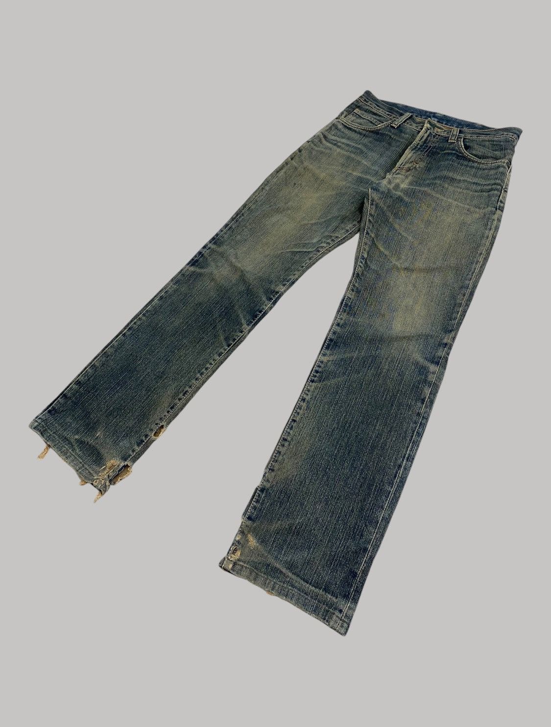 Japanese Brand × Wrangler Wrangler Denim Mud Washed Whisker Distressed Loose Fit Size US 30 / EU 46 - 3 Thumbnail