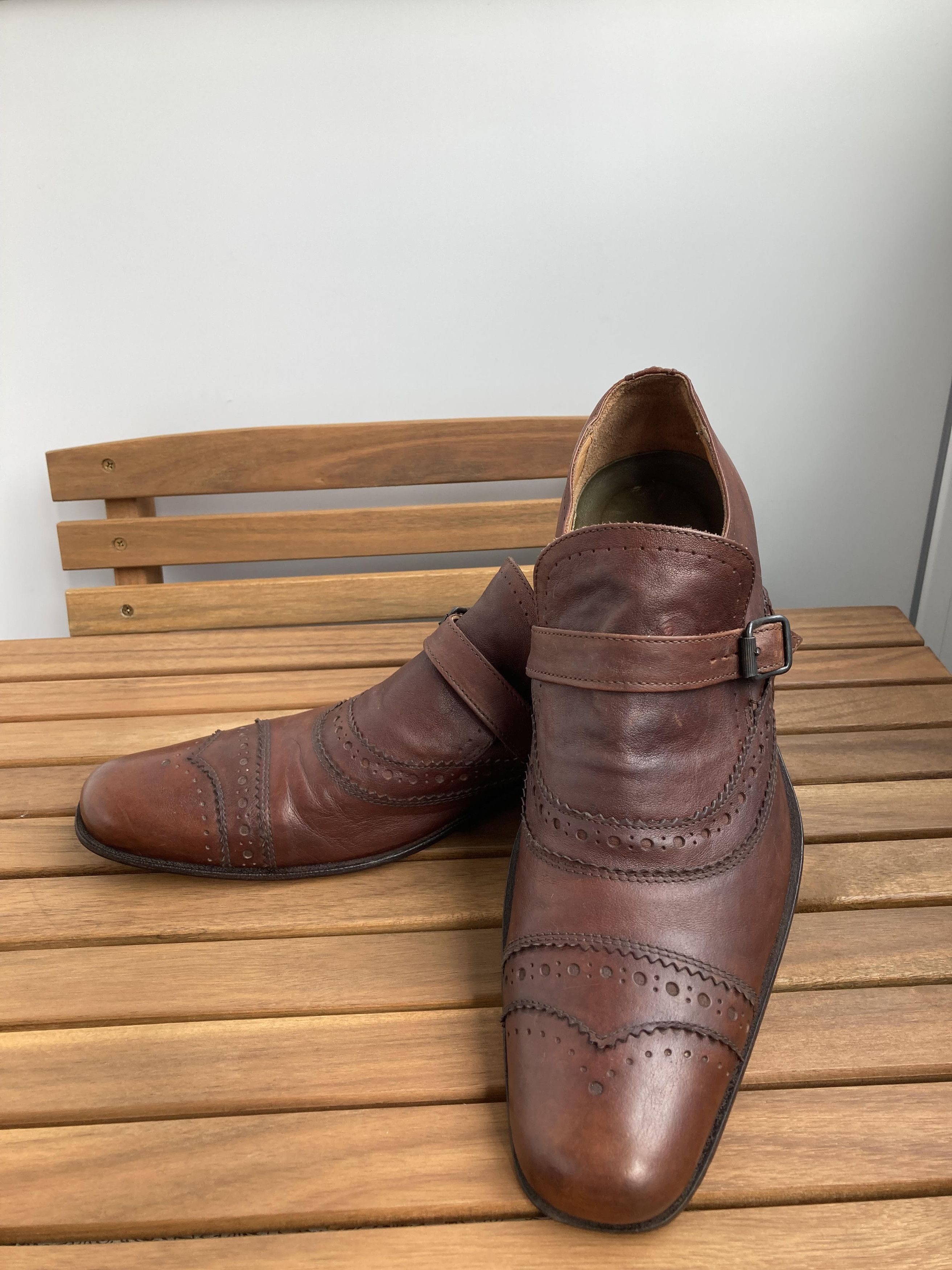 MoMA VTG MOMA Loafer Monk Strap Shoes Brown Leather Buckle Size US 10 / EU 43 - 1 Thumbnail